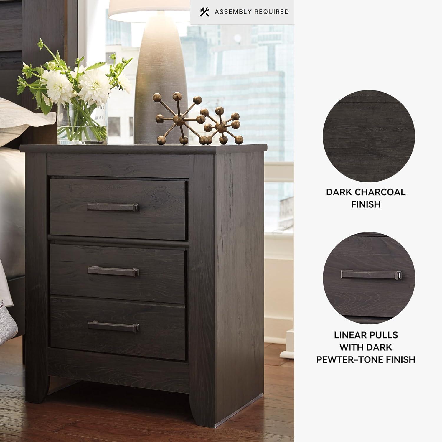 imageSignature Design by Ashley Juararo Rustic 2 Drawer Nightstand 2921quot Tall Dark BrownCharcoal Gray