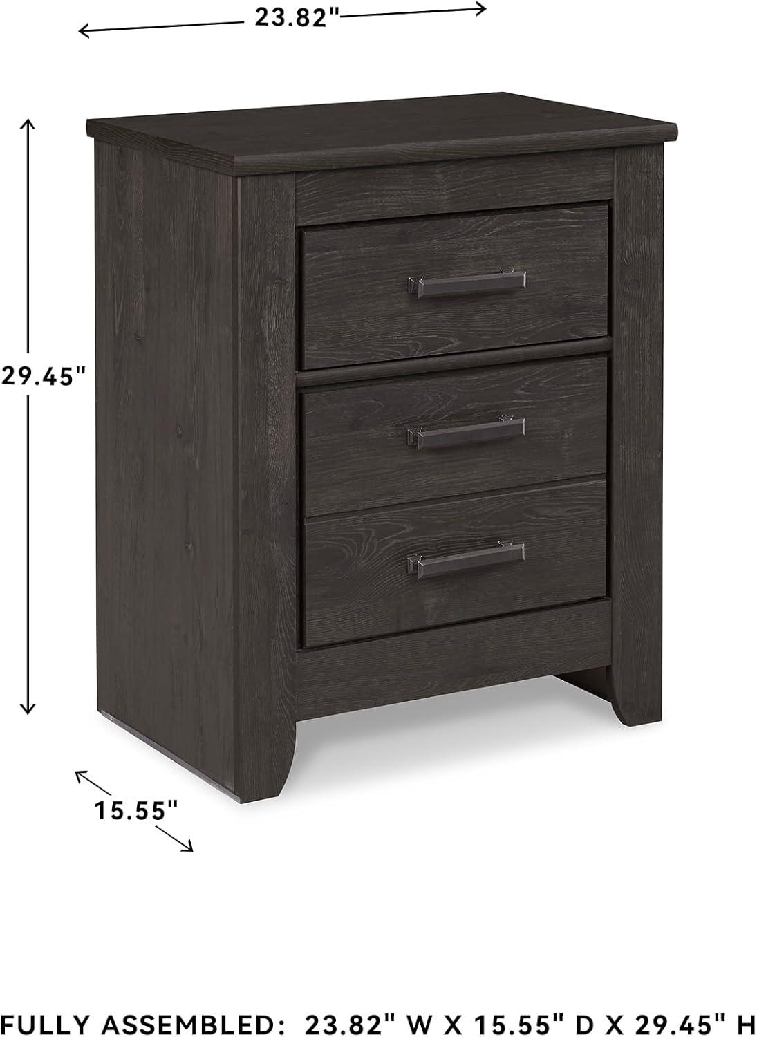 imageSignature Design by Ashley Juararo Rustic 2 Drawer Nightstand 2921quot Tall Dark BrownCharcoal Gray