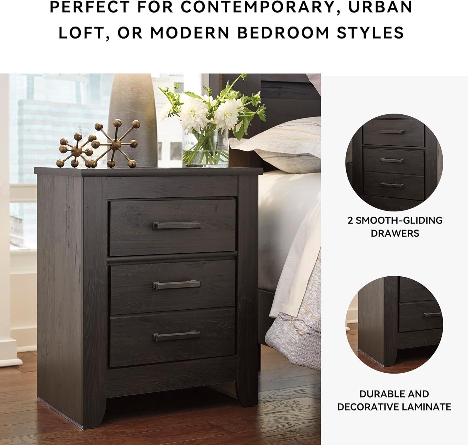 imageSignature Design by Ashley Juararo Rustic 2 Drawer Nightstand 2921quot Tall Dark BrownCharcoal Gray