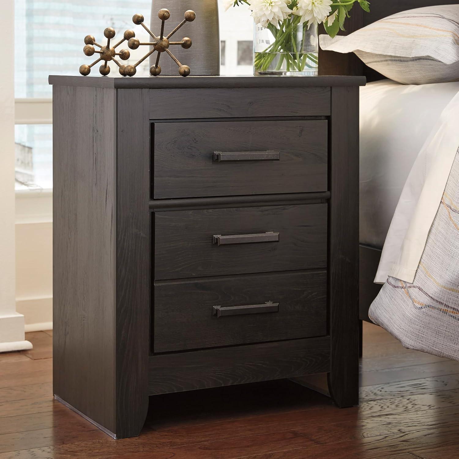imageSignature Design by Ashley Juararo Rustic 2 Drawer Nightstand 2921quot Tall Dark BrownCharcoal Gray