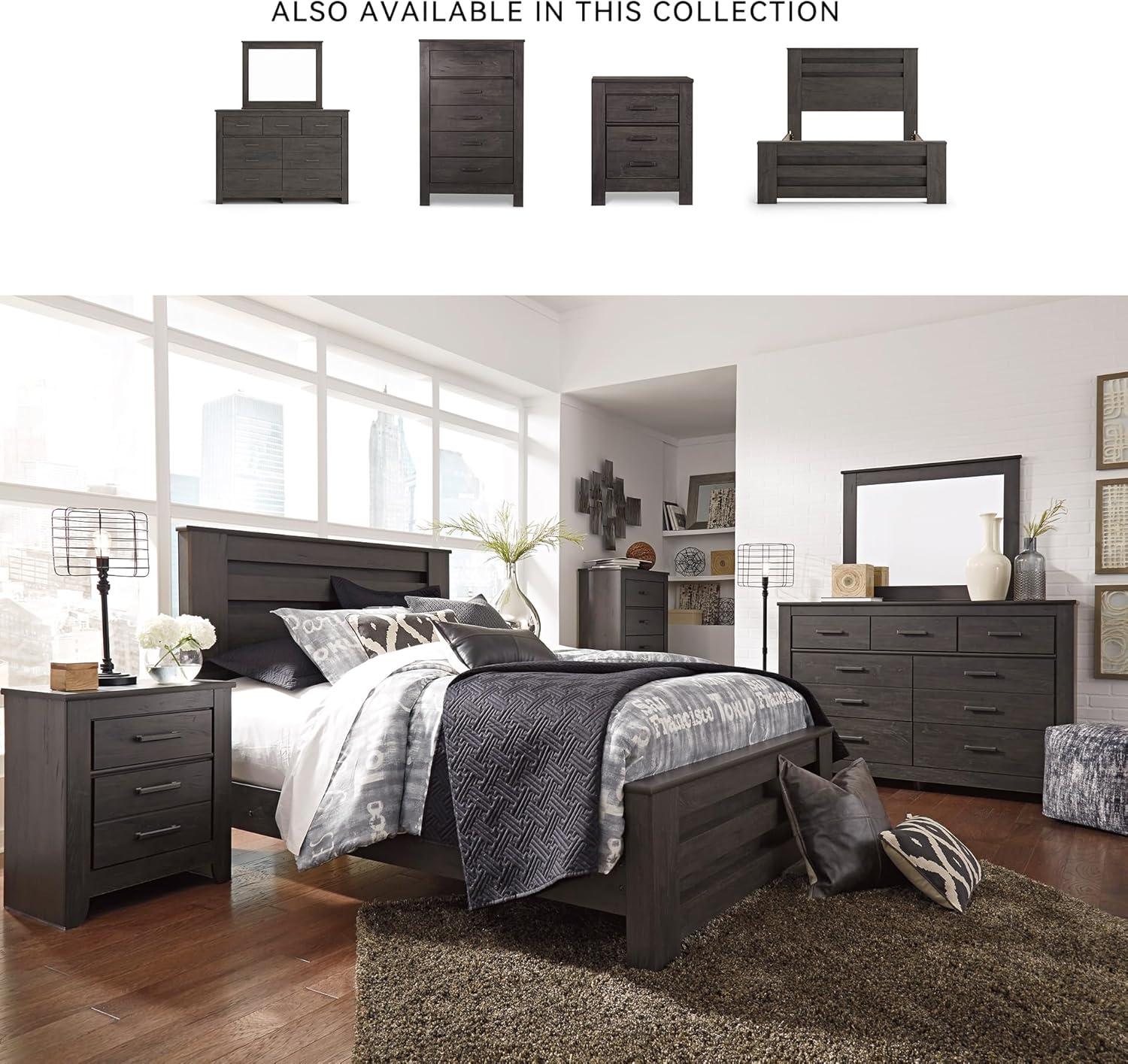imageSignature Design by Ashley Juararo Rustic 2 Drawer Nightstand 2921quot Tall Dark BrownCharcoal Gray