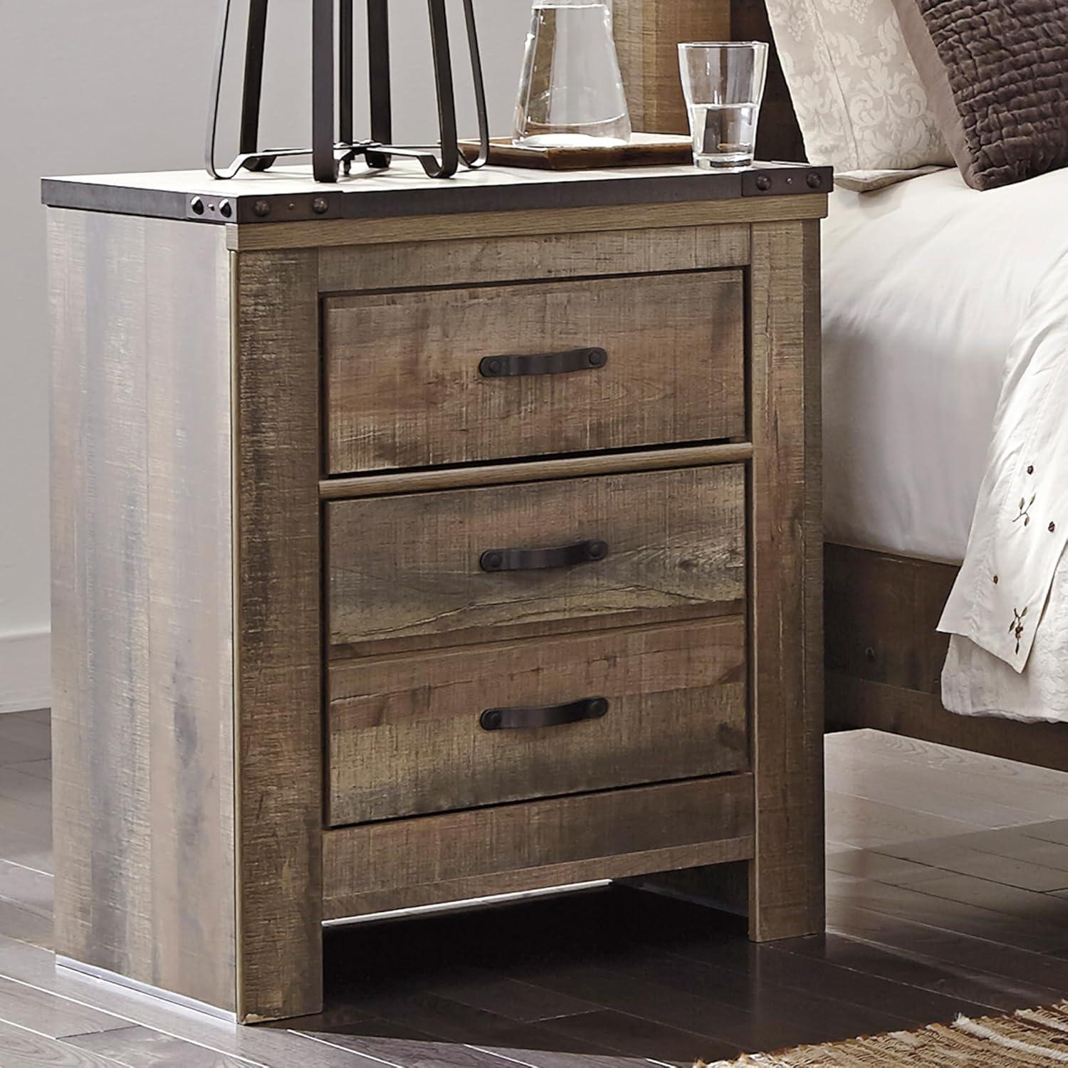 imageSignature Design by Ashley Juararo Rustic 2 Drawer Nightstand 2921quot Tall Dark BrownWarm Brown