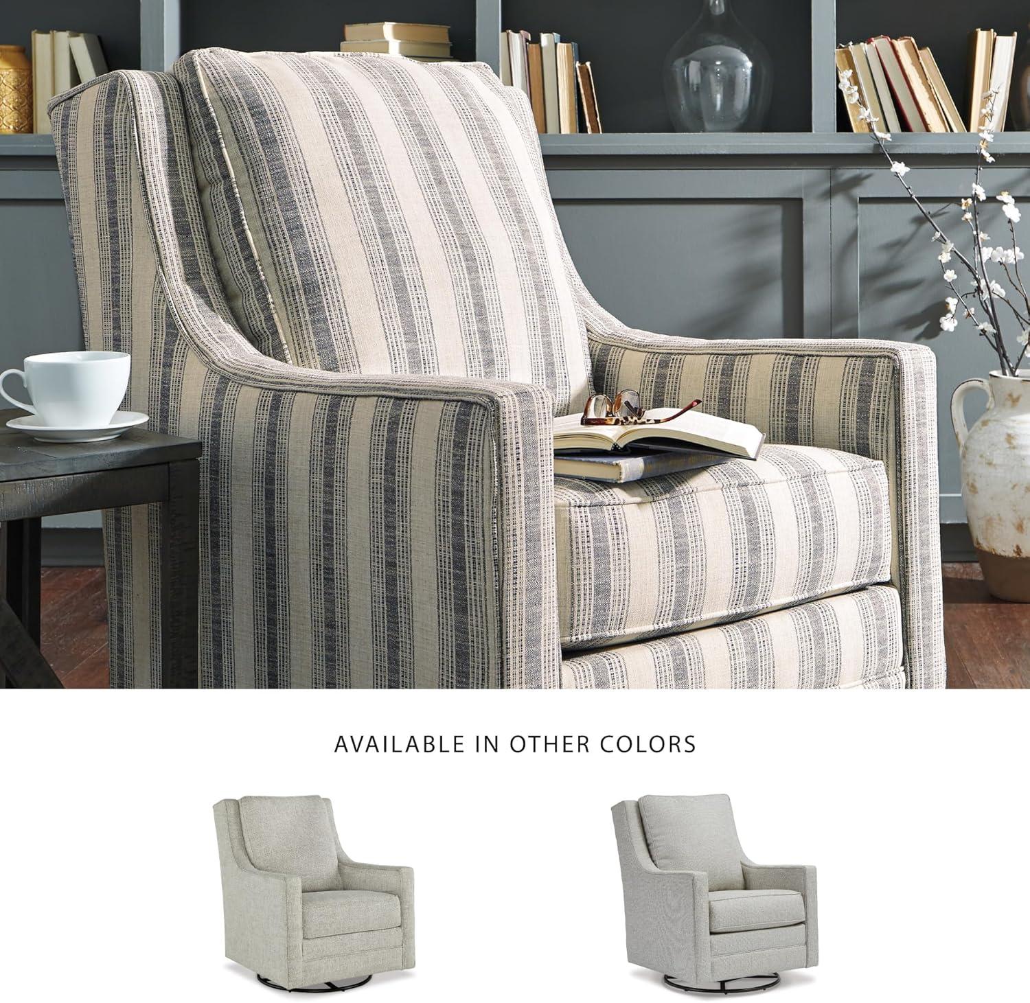 imageSignature Design by Ashley Kambria Striped Upholstered Swivel Accent Glider Chair Ivory ampamp BlackStriped Gray