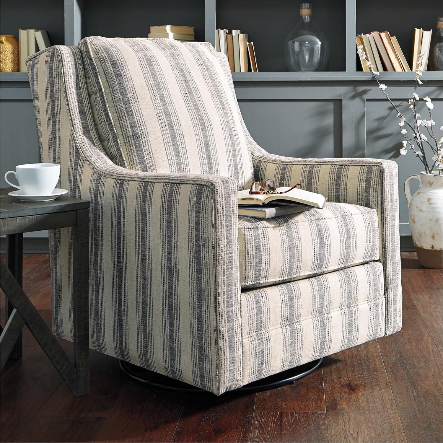 imageSignature Design by Ashley Kambria Striped Upholstered Swivel Accent Glider Chair Ivory ampamp BlackStriped Gray