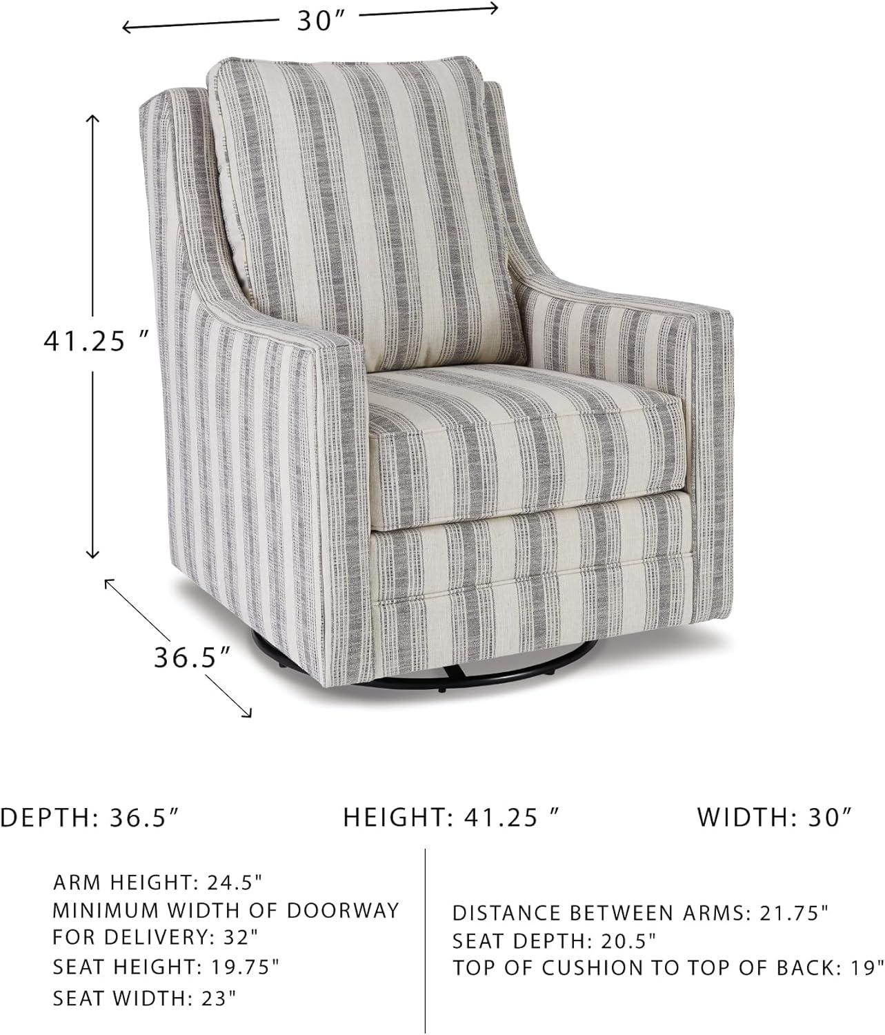 imageSignature Design by Ashley Kambria Striped Upholstered Swivel Accent Glider Chair Ivory ampamp BlackStriped Gray