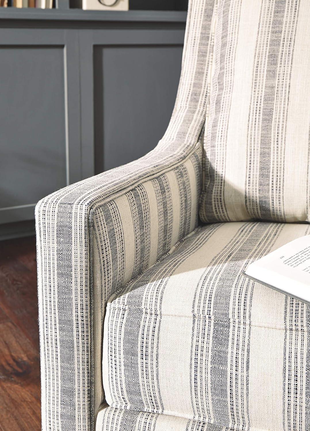 imageSignature Design by Ashley Kambria Striped Upholstered Swivel Accent Glider Chair Ivory ampamp BlackStriped Gray