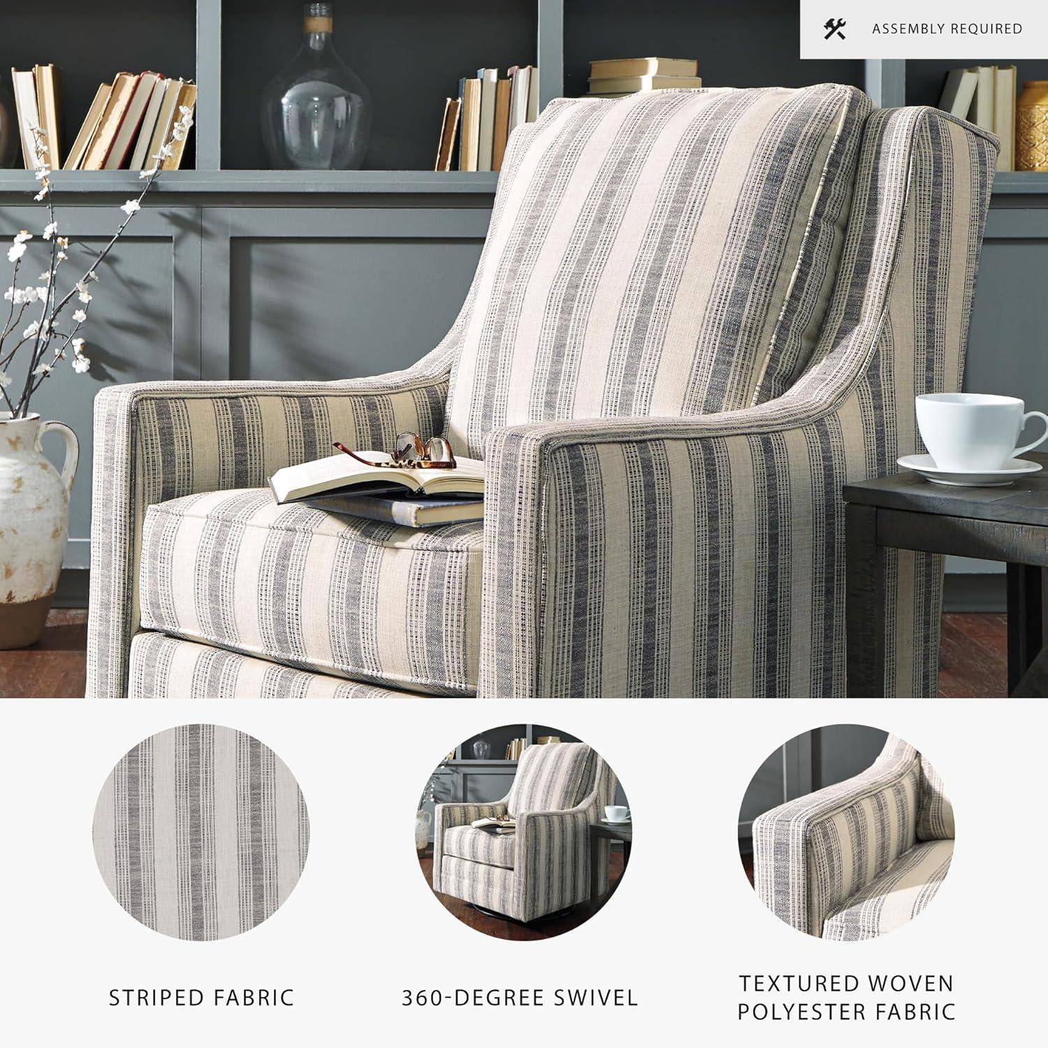 imageSignature Design by Ashley Kambria Striped Upholstered Swivel Accent Glider Chair Ivory ampamp BlackStriped Gray