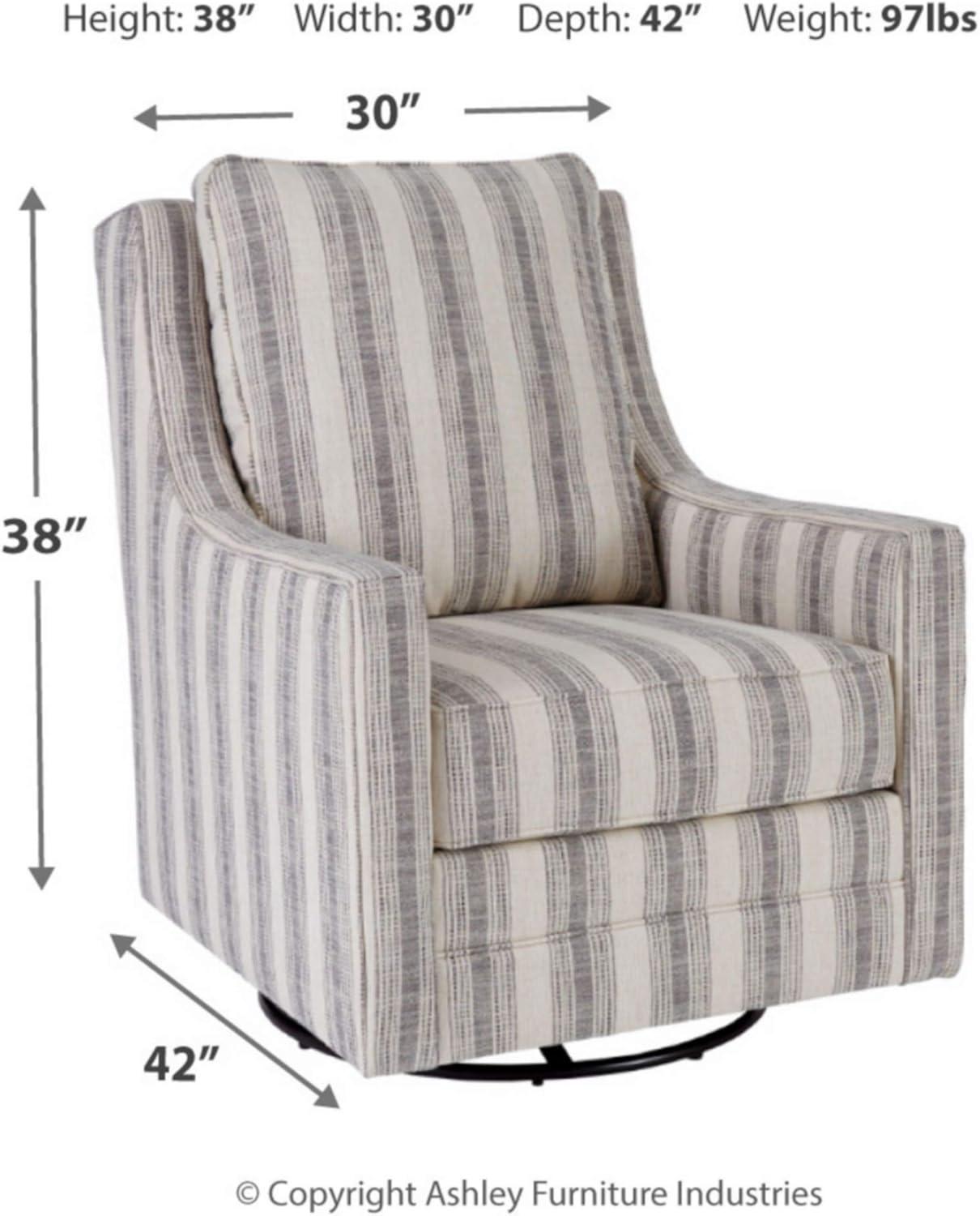imageSignature Design by Ashley Kambria Striped Upholstered Swivel Accent Glider Chair Ivory ampamp BlackStriped Gray