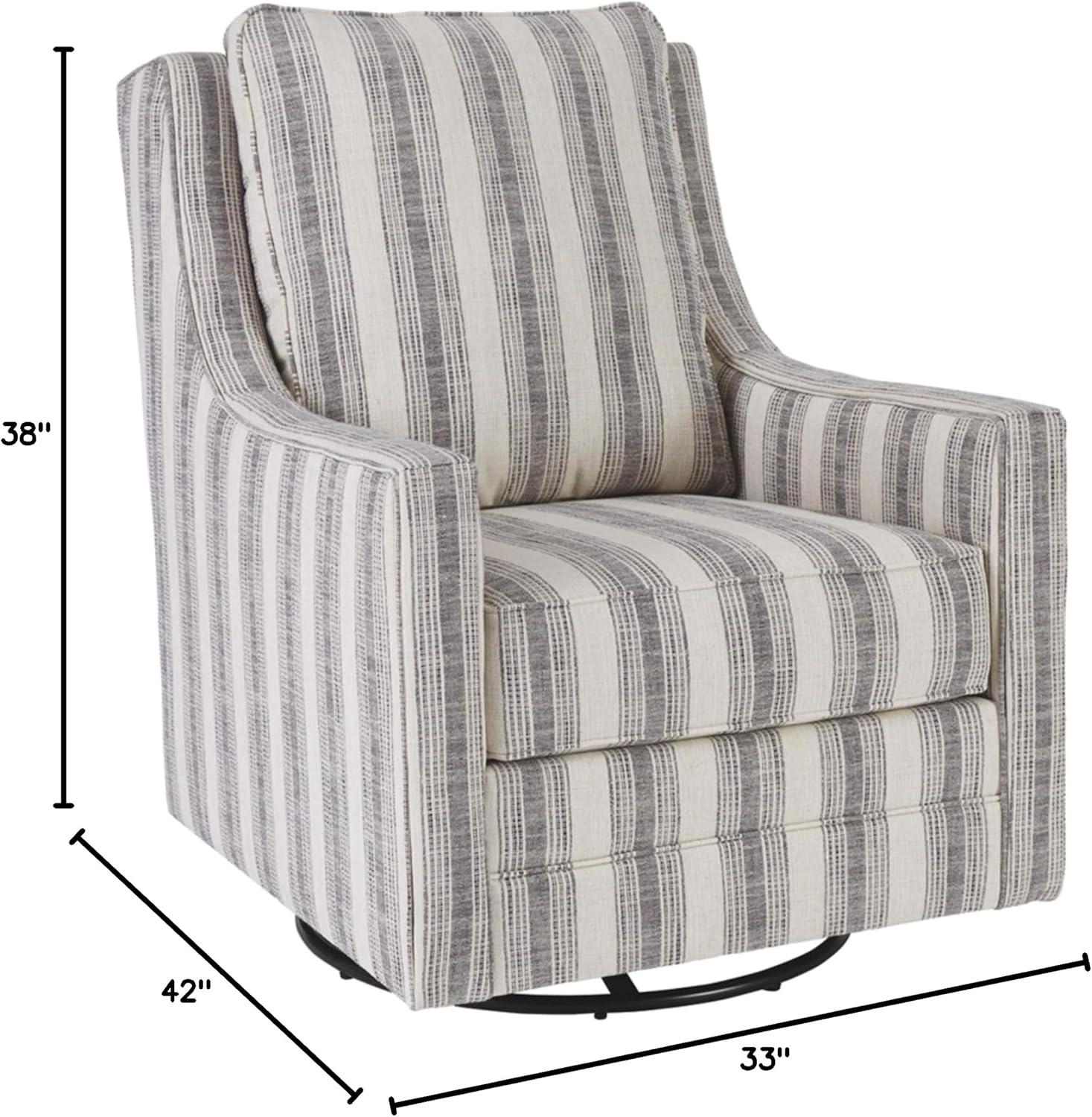 imageSignature Design by Ashley Kambria Striped Upholstered Swivel Accent Glider Chair Ivory ampamp BlackStriped Gray