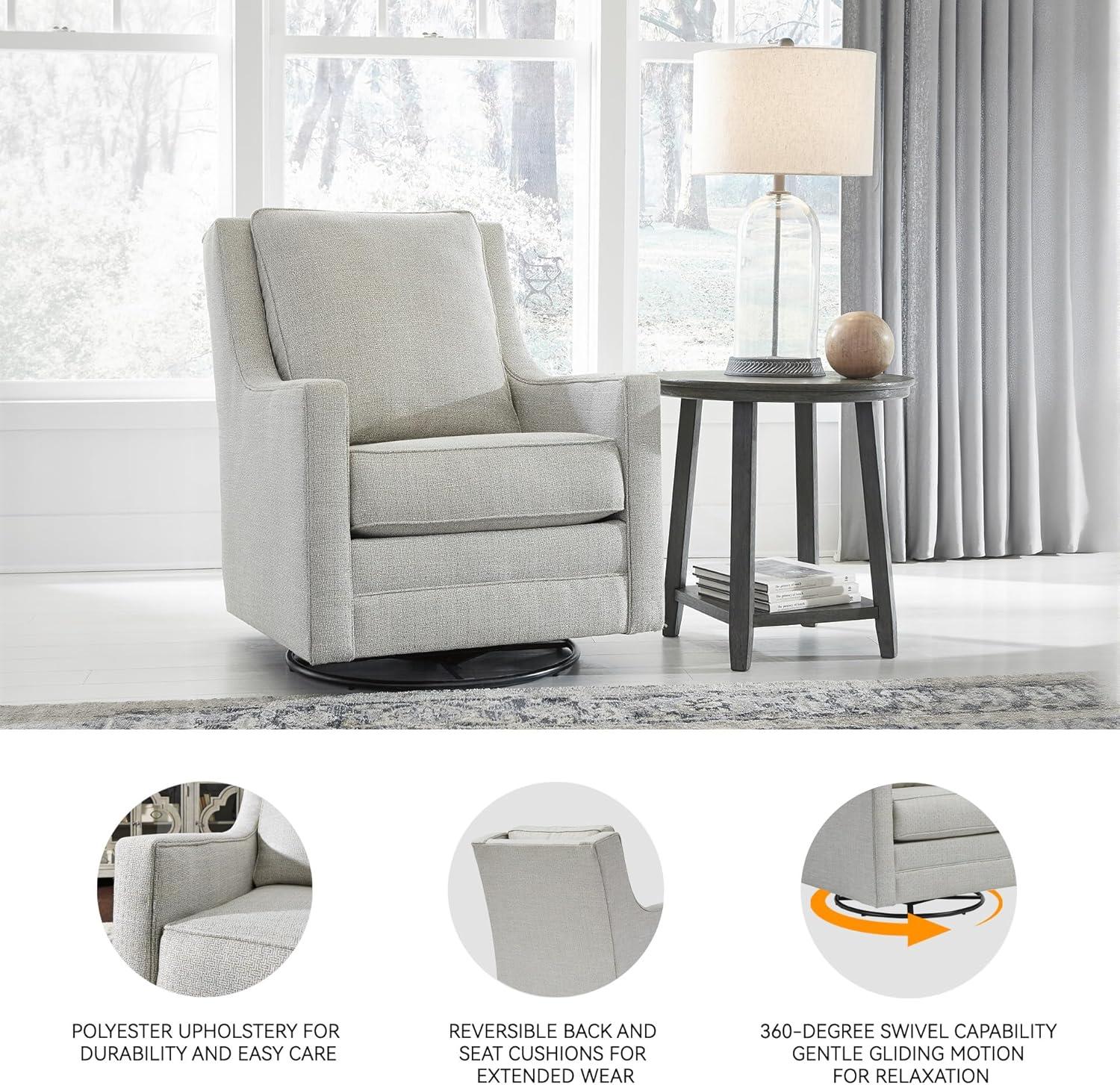 imageSignature Design by Ashley Kambria Striped Upholstered Swivel Accent Glider Chair Ivory ampamp BlackWhite
