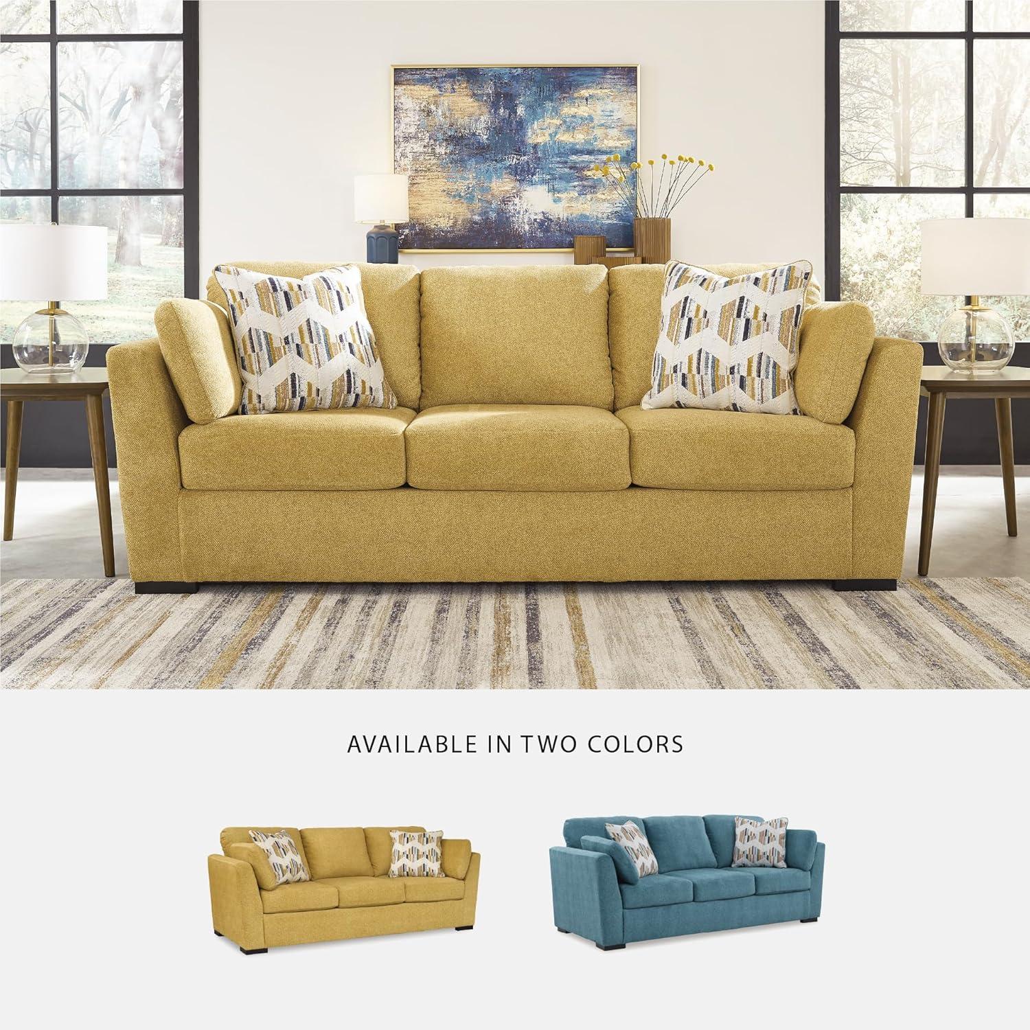 imageSignature Design by Ashley Keerwick Scandinavian 2in1 Sofa Sleeper with Folding Gel Memory Foam Mattress and 4 Pillows Queen YellowYellow