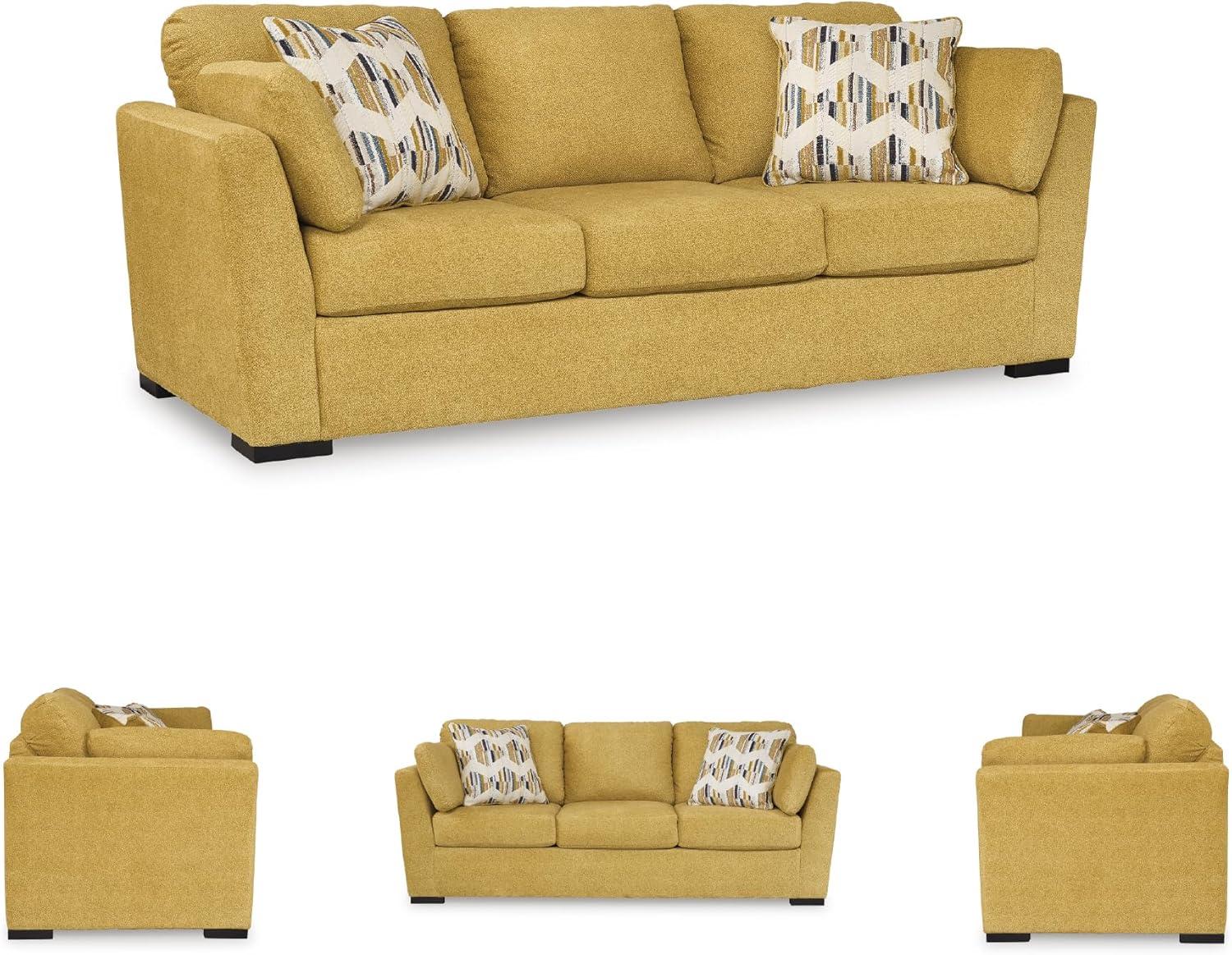 imageSignature Design by Ashley Keerwick Scandinavian 2in1 Sofa Sleeper with Folding Gel Memory Foam Mattress and 4 Pillows Queen YellowYellow
