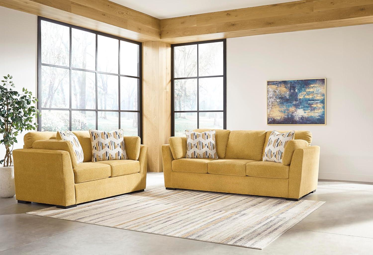 imageSignature Design by Ashley Keerwick Scandinavian 2in1 Sofa Sleeper with Folding Gel Memory Foam Mattress and 4 Pillows Queen YellowYellow