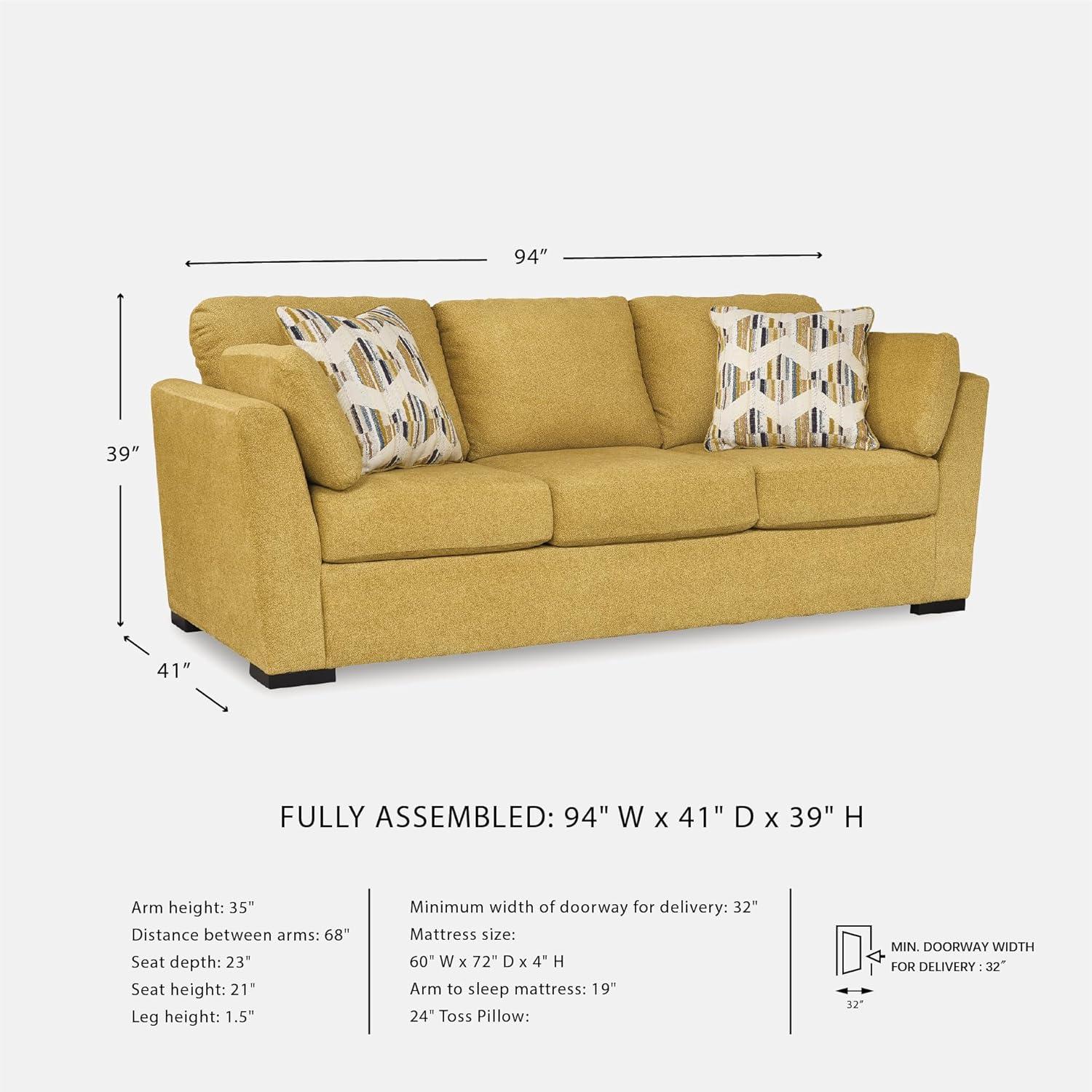 imageSignature Design by Ashley Keerwick Scandinavian 2in1 Sofa Sleeper with Folding Gel Memory Foam Mattress and 4 Pillows Queen YellowYellow