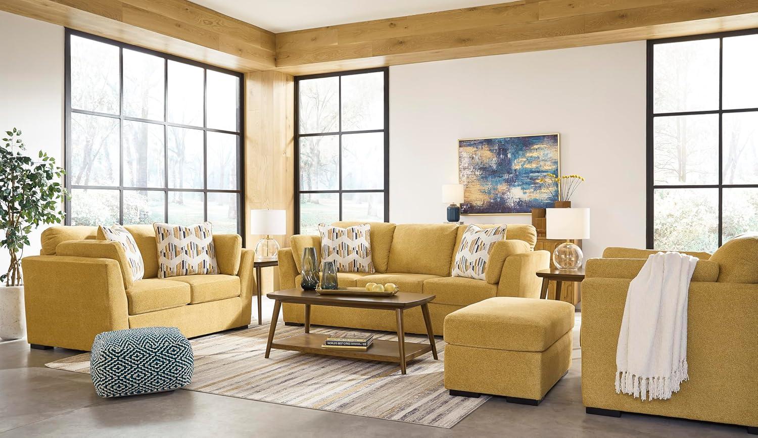 imageSignature Design by Ashley Keerwick Scandinavian 2in1 Sofa Sleeper with Folding Gel Memory Foam Mattress and 4 Pillows Queen YellowYellow