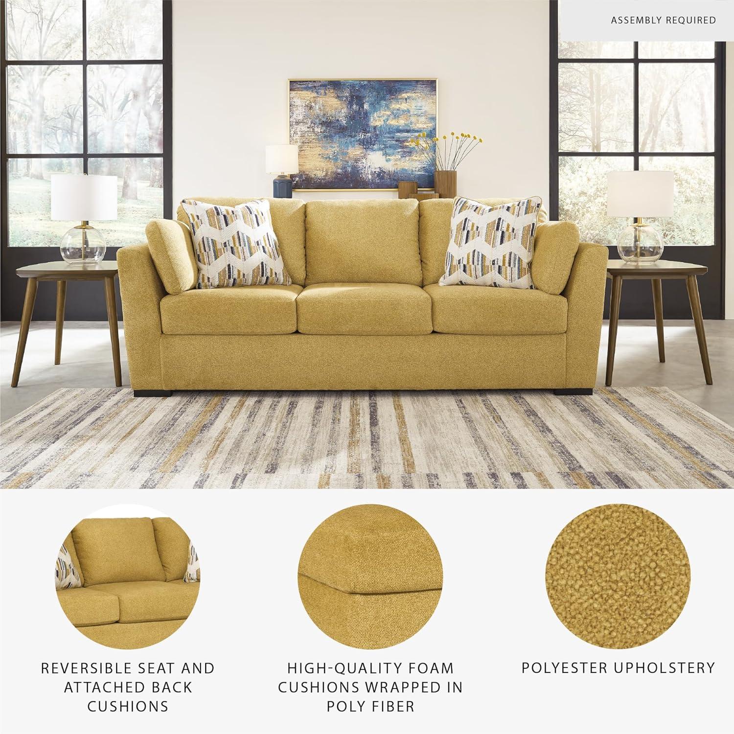 imageSignature Design by Ashley Keerwick Scandinavian 2in1 Sofa Sleeper with Folding Gel Memory Foam Mattress and 4 Pillows Queen YellowYellow
