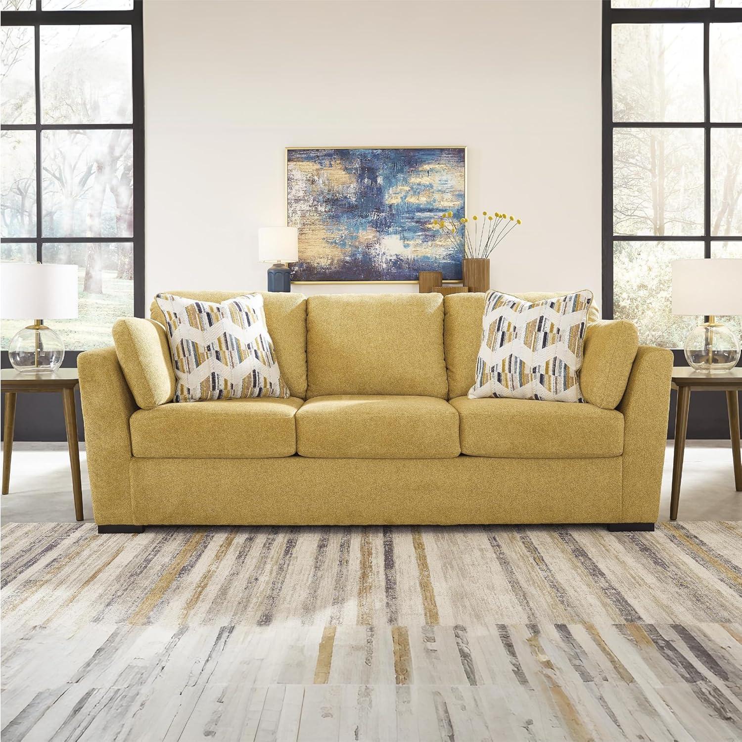 imageSignature Design by Ashley Keerwick Scandinavian 2in1 Sofa Sleeper with Folding Gel Memory Foam Mattress and 4 Pillows Queen YellowYellow