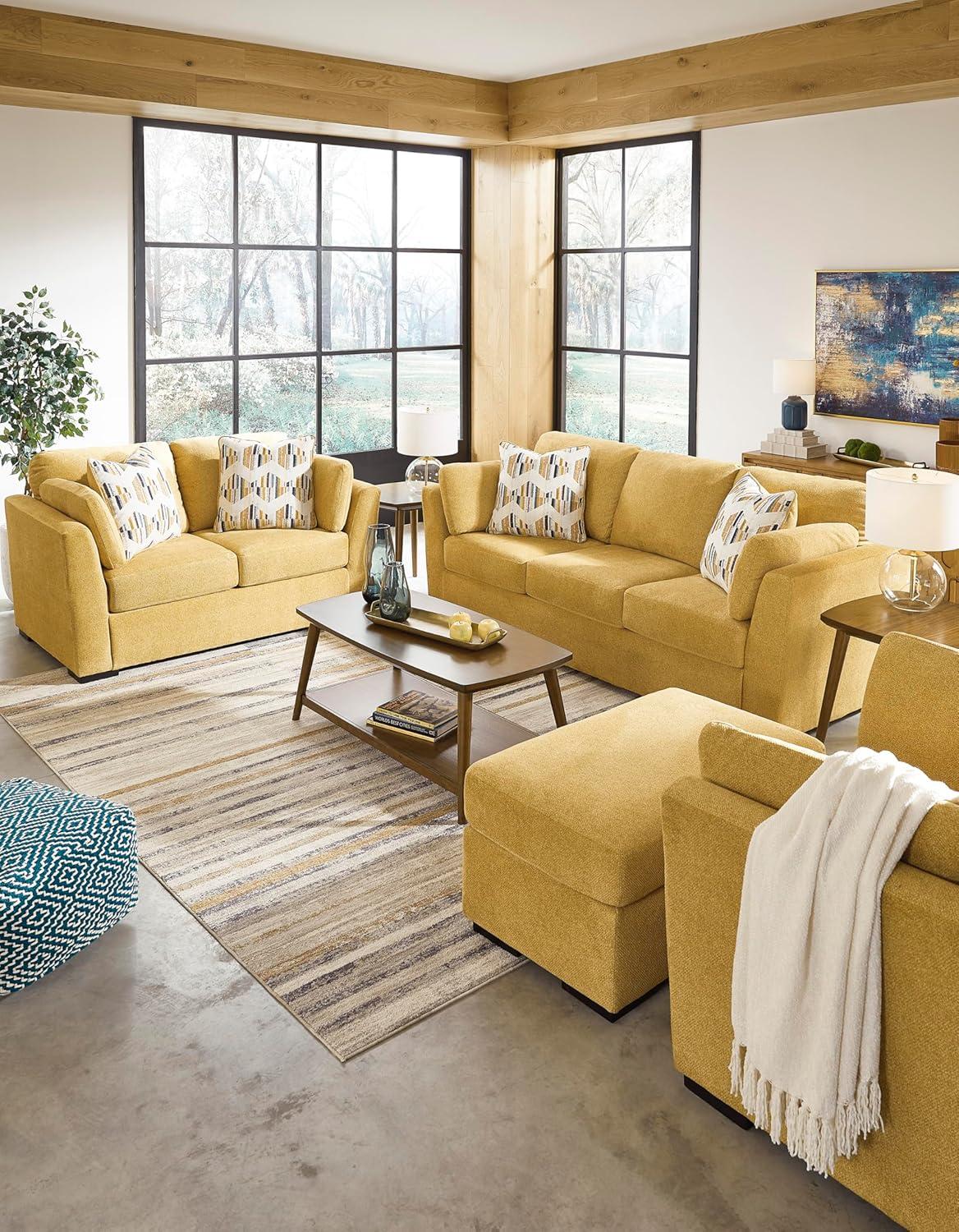 imageSignature Design by Ashley Keerwick Scandinavian 2in1 Sofa Sleeper with Folding Gel Memory Foam Mattress and 4 Pillows Queen YellowYellow