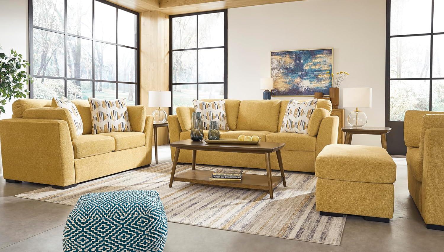 imageSignature Design by Ashley Keerwick Scandinavian 2in1 Sofa Sleeper with Folding Gel Memory Foam Mattress and 4 Pillows Queen YellowYellow