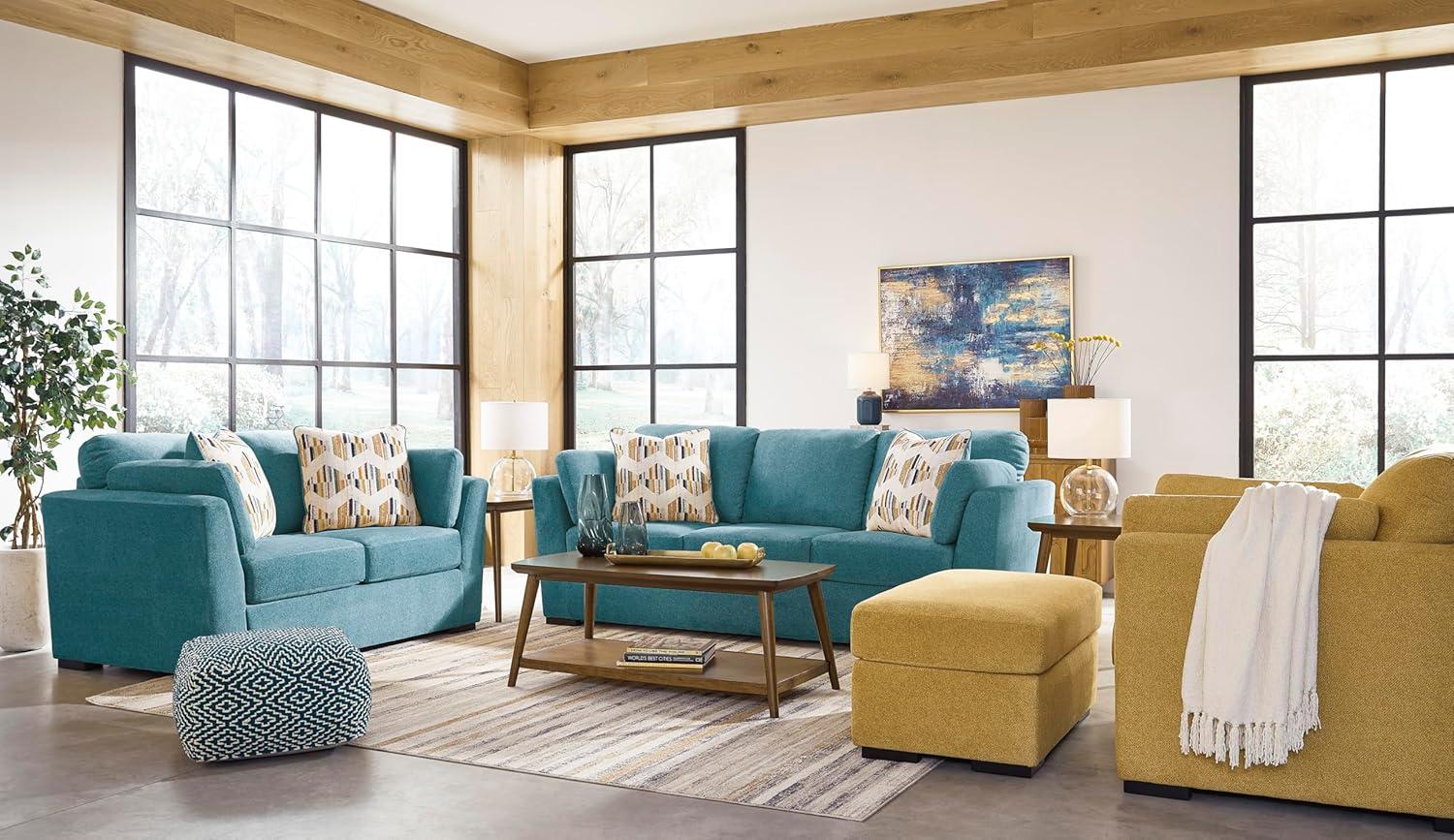 imageSignature Design by Ashley Keerwick Scandinavian Upholstered Oversized Chair with 2 Bolster Pillows BlueBlue