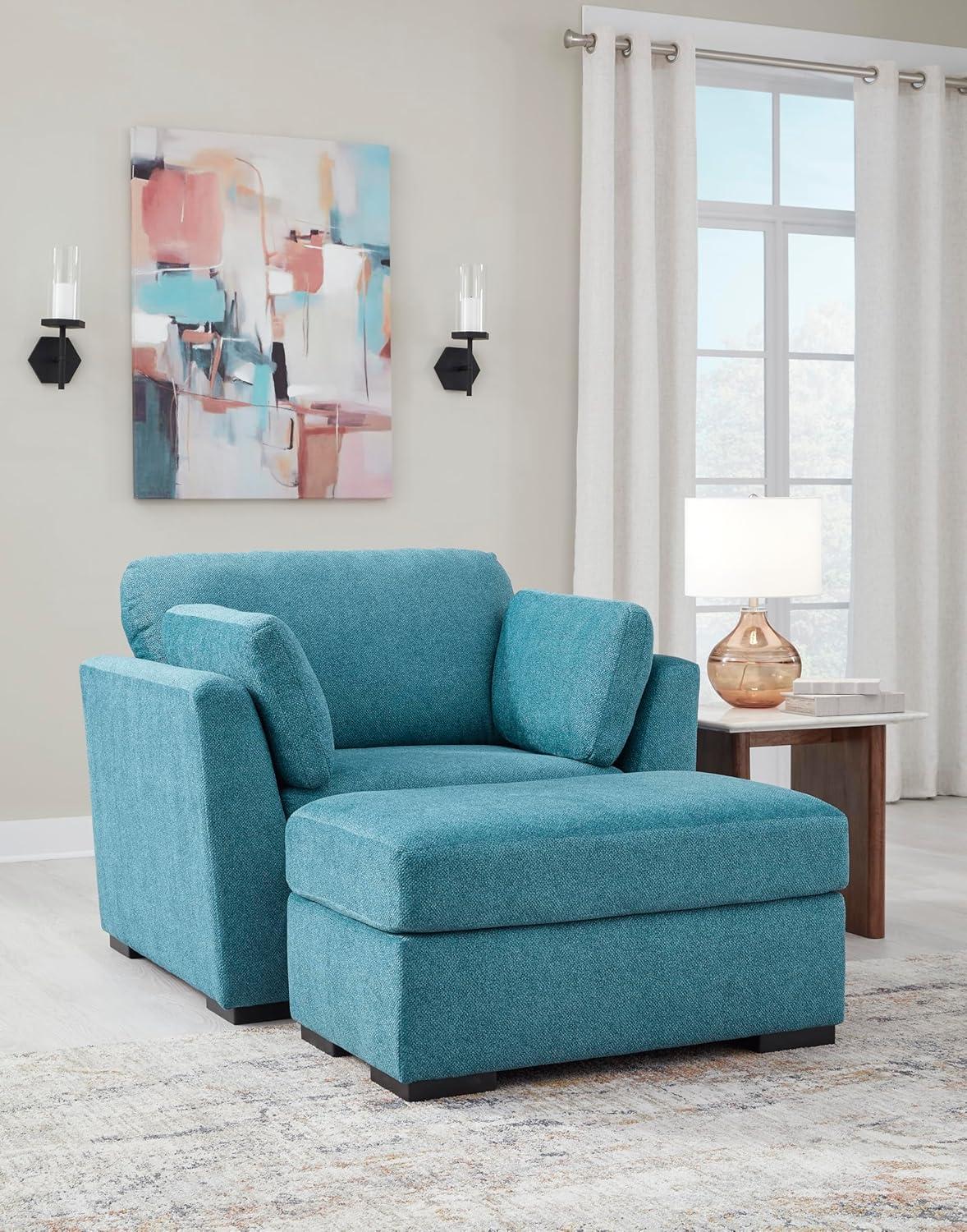 imageSignature Design by Ashley Keerwick Scandinavian Upholstered Oversized Chair with 2 Bolster Pillows BlueBlue