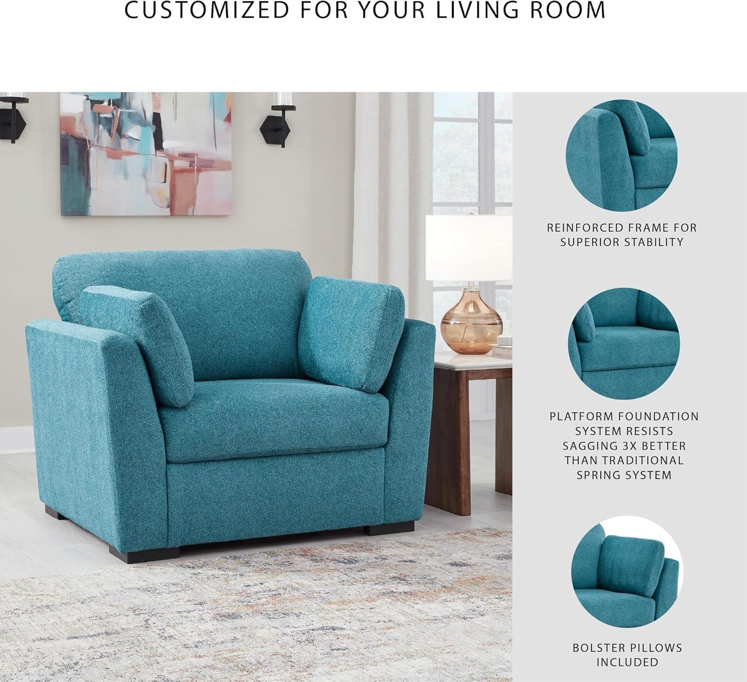 imageSignature Design by Ashley Keerwick Scandinavian Upholstered Oversized Chair with 2 Bolster Pillows BlueBlue