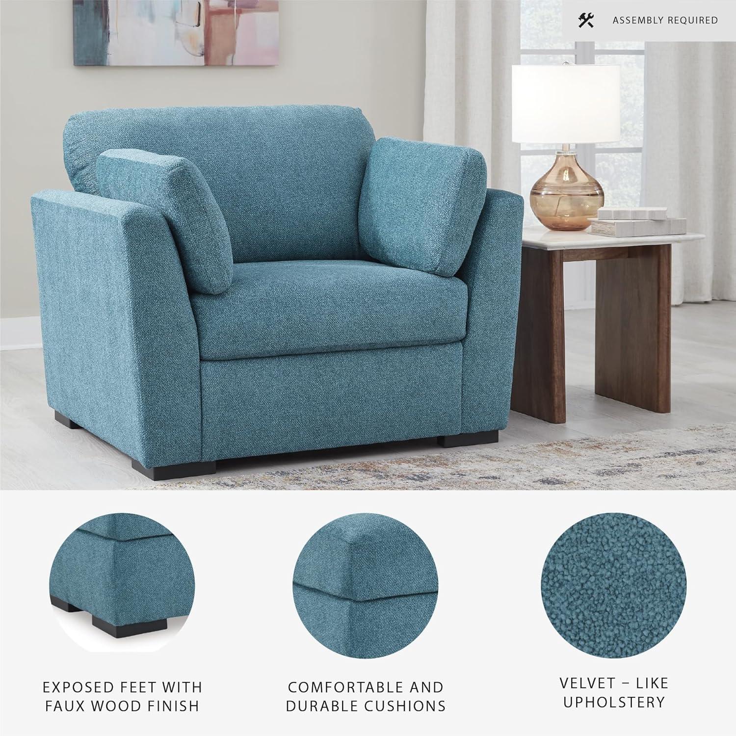 imageSignature Design by Ashley Keerwick Scandinavian Upholstered Oversized Chair with 2 Bolster Pillows BlueBlue