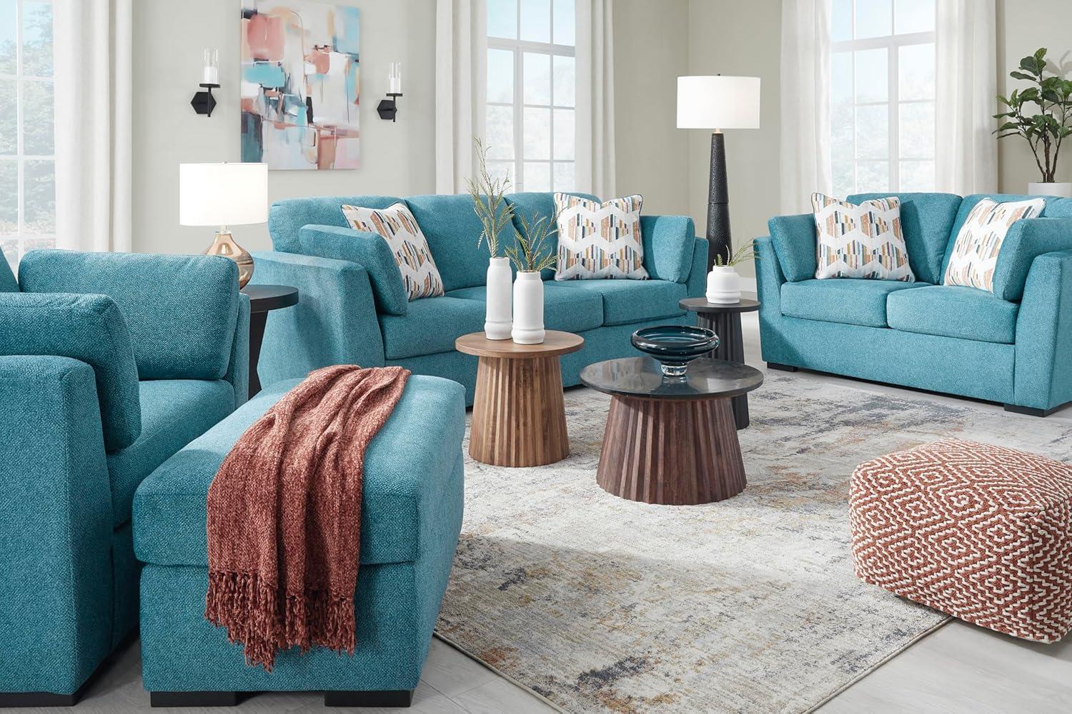 imageSignature Design by Ashley Keerwick Scandinavian Upholstered Oversized Chair with 2 Bolster Pillows BlueBlue