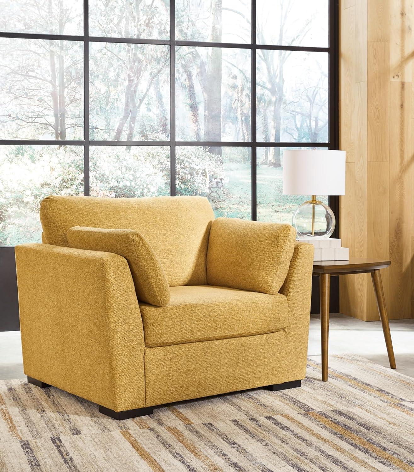 imageSignature Design by Ashley Keerwick Scandinavian Upholstered Oversized Chair with 2 Bolster Pillows BlueYellow