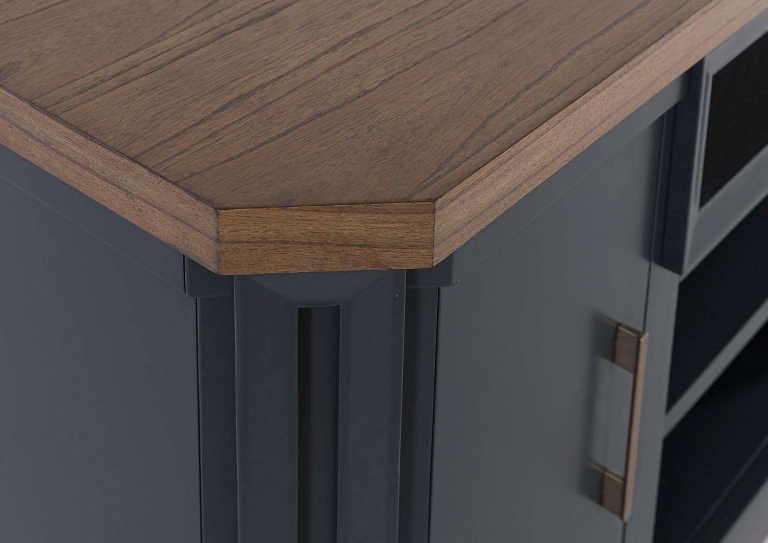 imageSignature Design by Ashley Landocken Contemporary 83quot TV Stand for TVs up to 95quot with Fireplace Option 2 Cabinets 2 Doors 2 Adjustable Shelves Open Cubbies and Cord Openings Dark Brown ampamp Blue