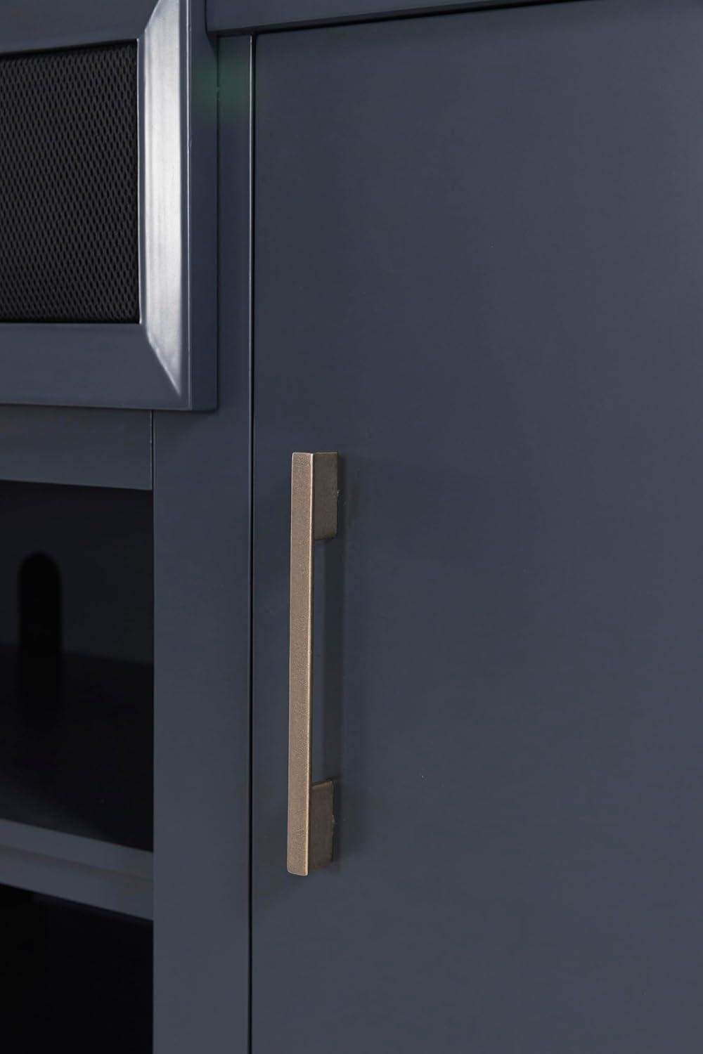 imageSignature Design by Ashley Landocken Contemporary 83quot TV Stand for TVs up to 95quot with Fireplace Option 2 Cabinets 2 Doors 2 Adjustable Shelves Open Cubbies and Cord Openings Dark Brown ampamp Blue