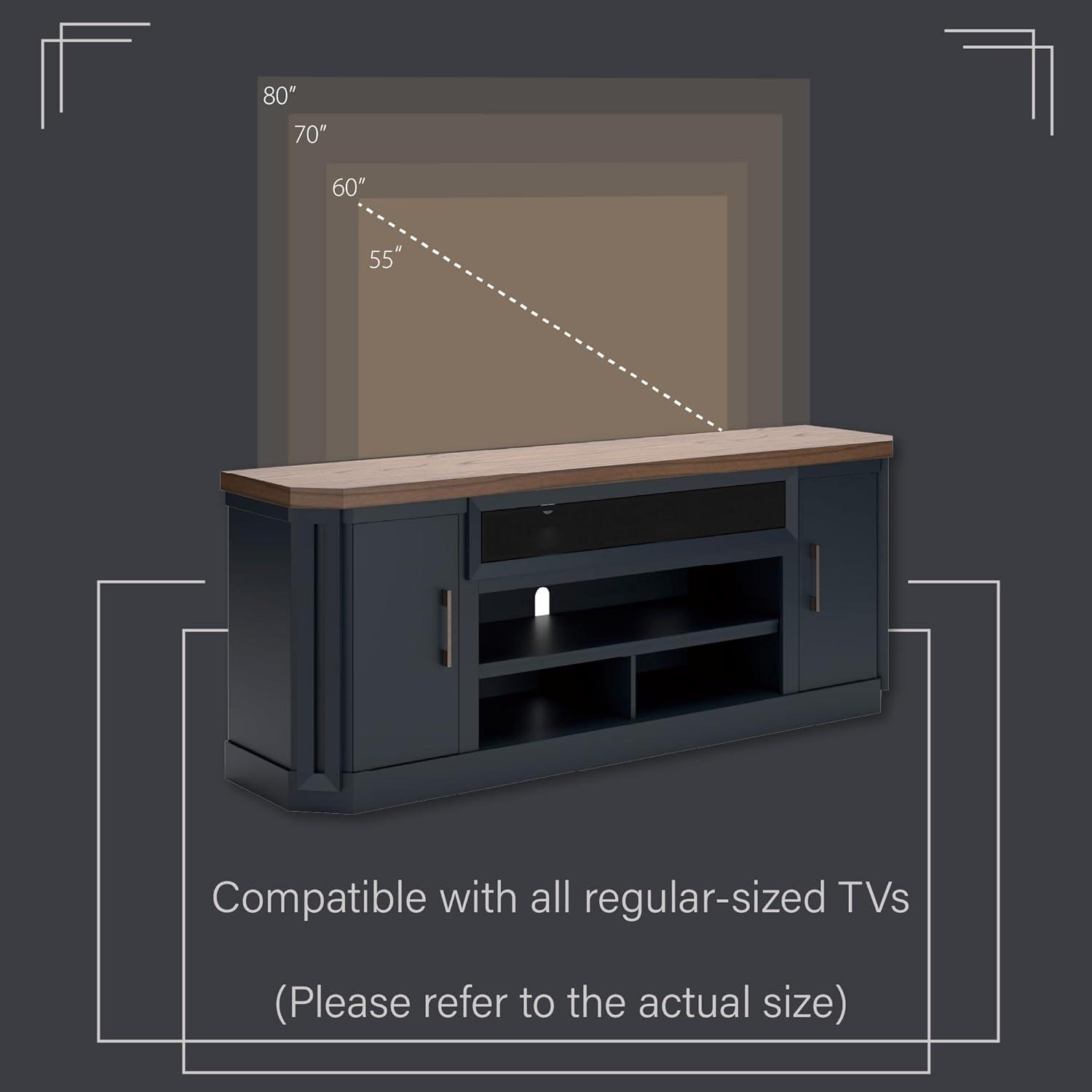 imageSignature Design by Ashley Landocken Contemporary 83quot TV Stand for TVs up to 95quot with Fireplace Option 2 Cabinets 2 Doors 2 Adjustable Shelves Open Cubbies and Cord Openings Dark Brown ampamp Blue