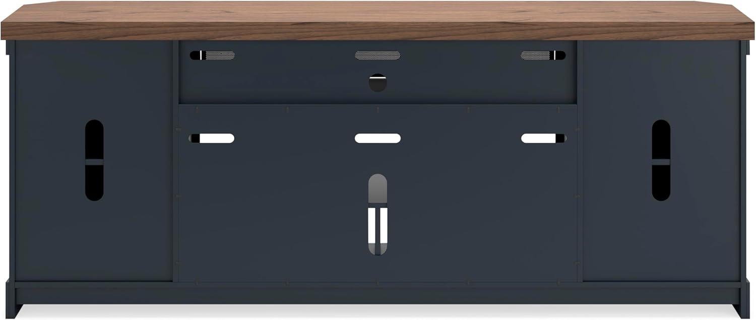 imageSignature Design by Ashley Landocken Contemporary 83quot TV Stand for TVs up to 95quot with Fireplace Option 2 Cabinets 2 Doors 2 Adjustable Shelves Open Cubbies and Cord Openings Dark Brown ampamp Blue