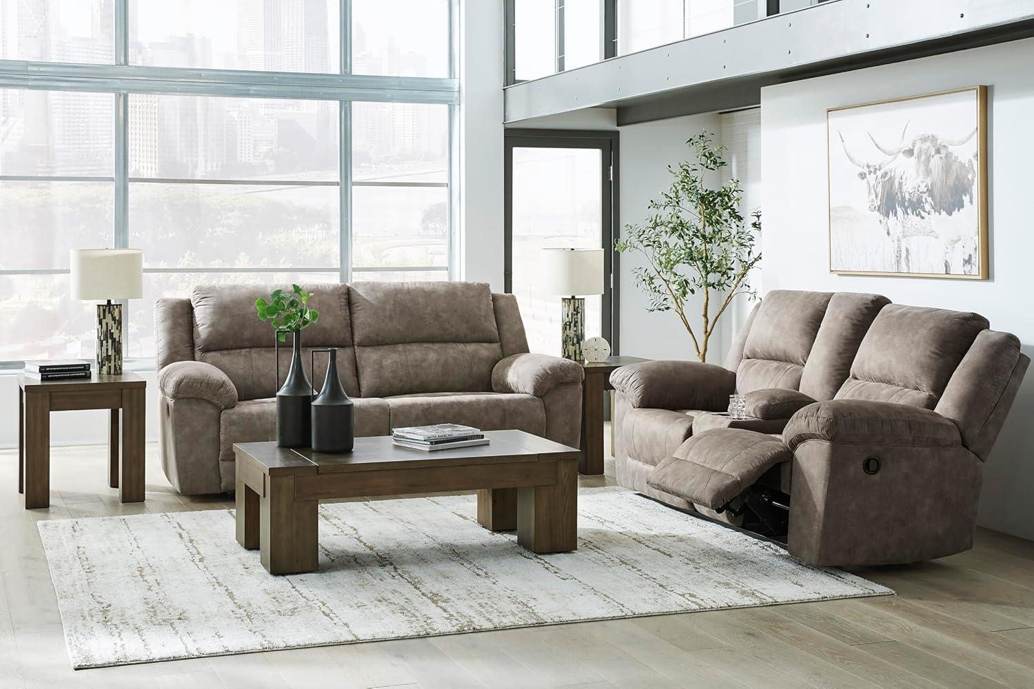 imageSignature Design by Ashley Laresview Contemporary Faux Leather Manual 2 Seat Reclining Sofa GrayReclining Loveseat with Console