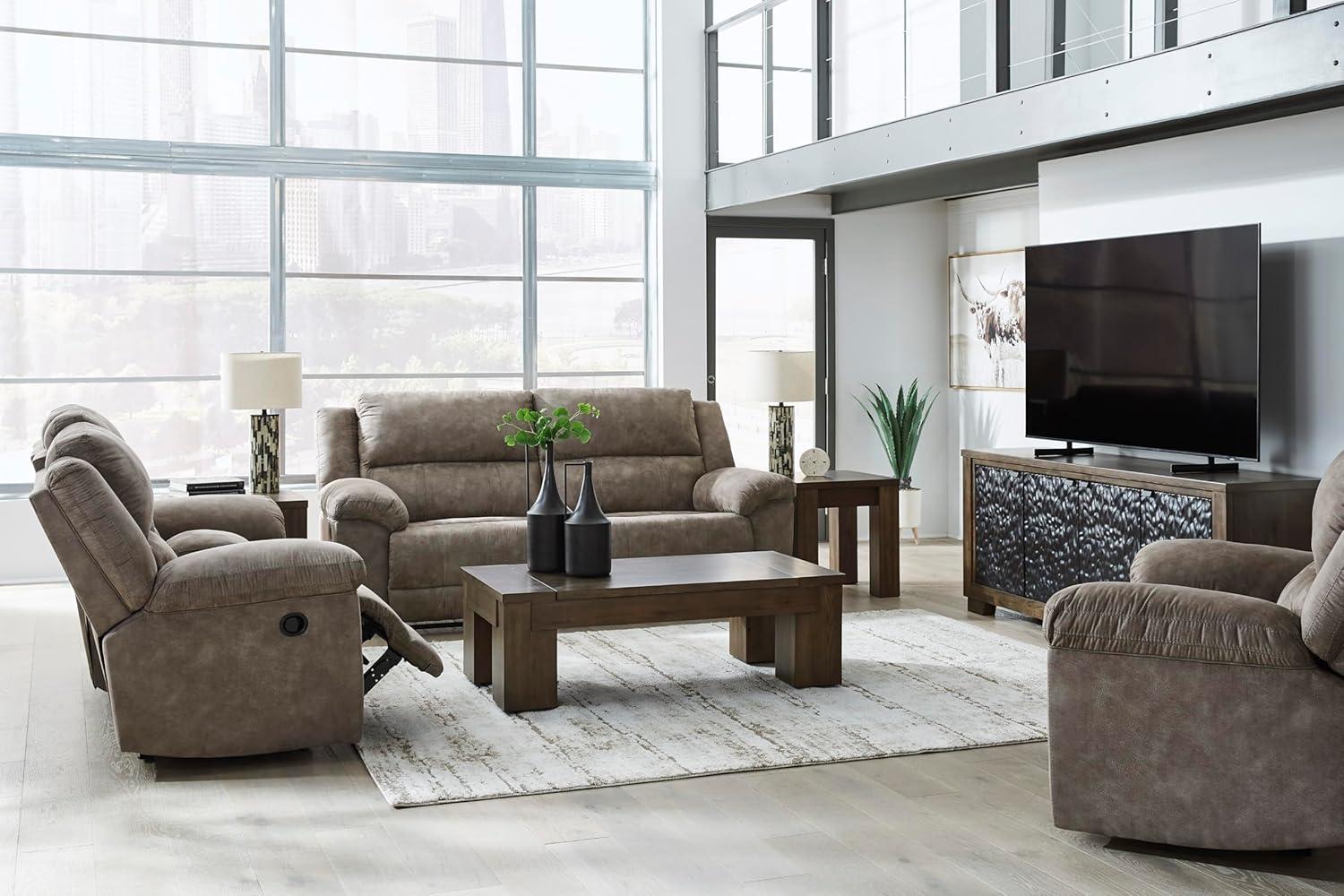 imageSignature Design by Ashley Laresview Contemporary Faux Leather Manual 2 Seat Reclining Sofa GrayReclining Loveseat with Console