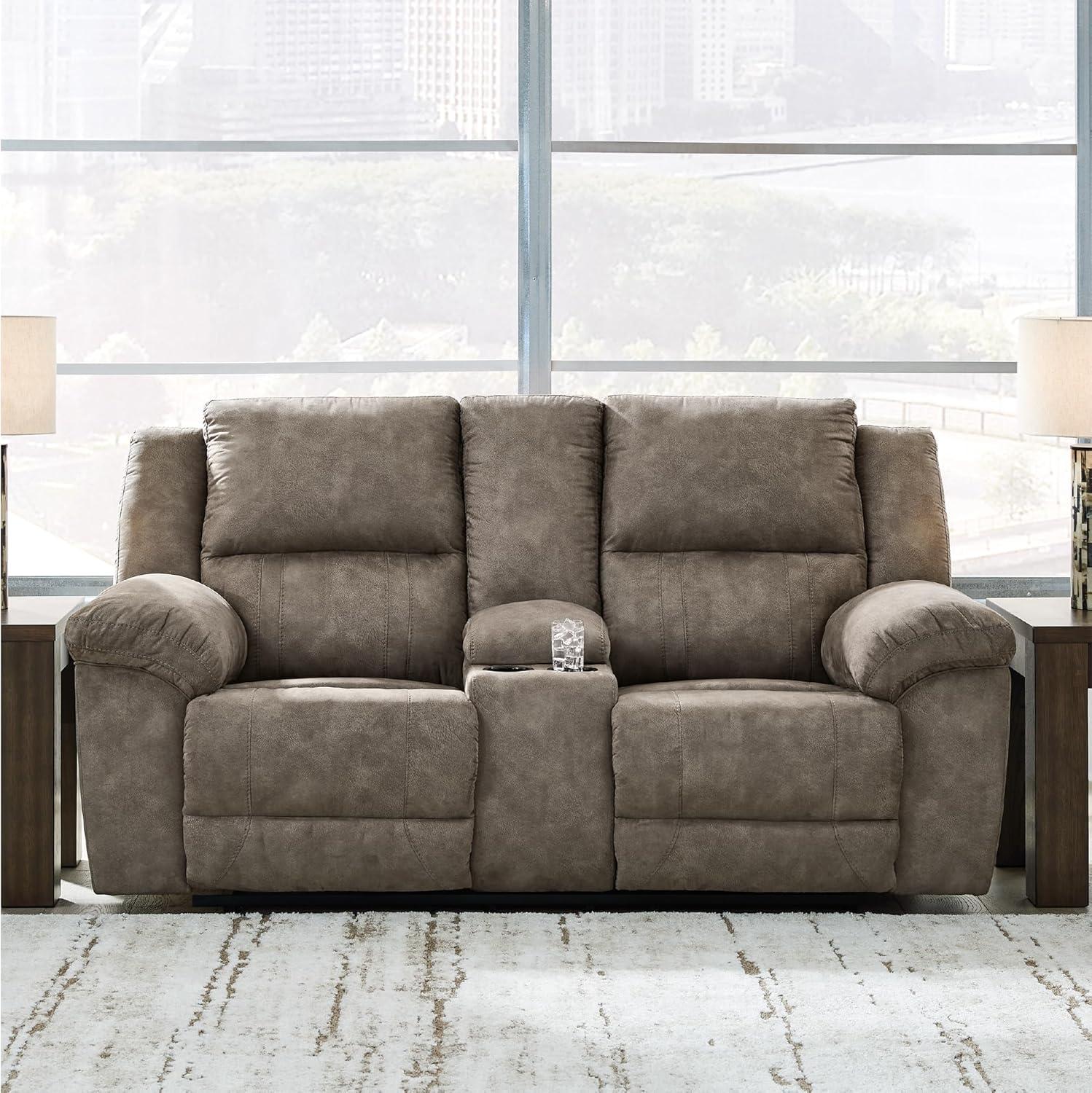 imageSignature Design by Ashley Laresview Contemporary Faux Leather Manual 2 Seat Reclining Sofa GrayReclining Loveseat with Console