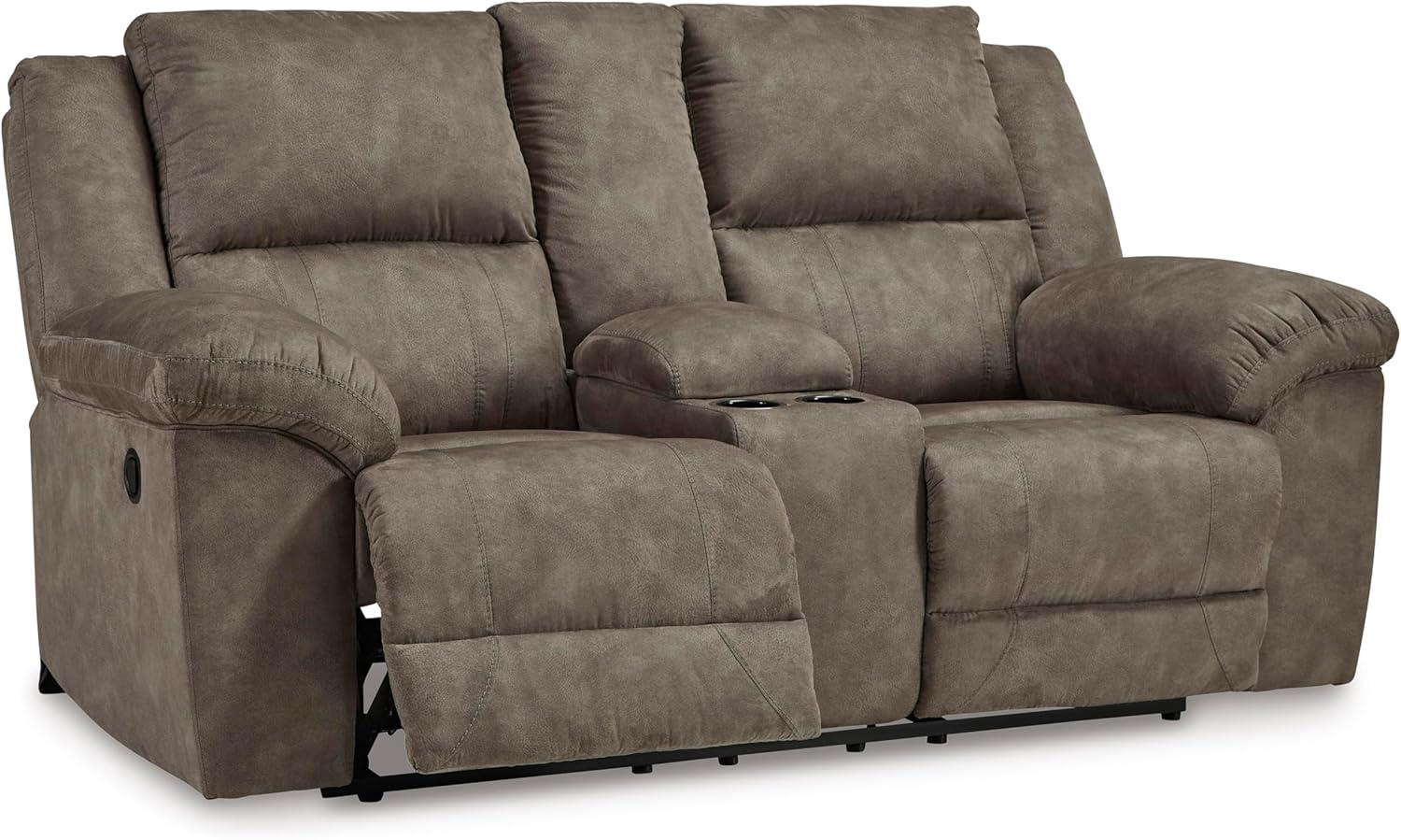 imageSignature Design by Ashley Laresview Contemporary Faux Leather Manual 2 Seat Reclining Sofa GrayReclining Loveseat with Console