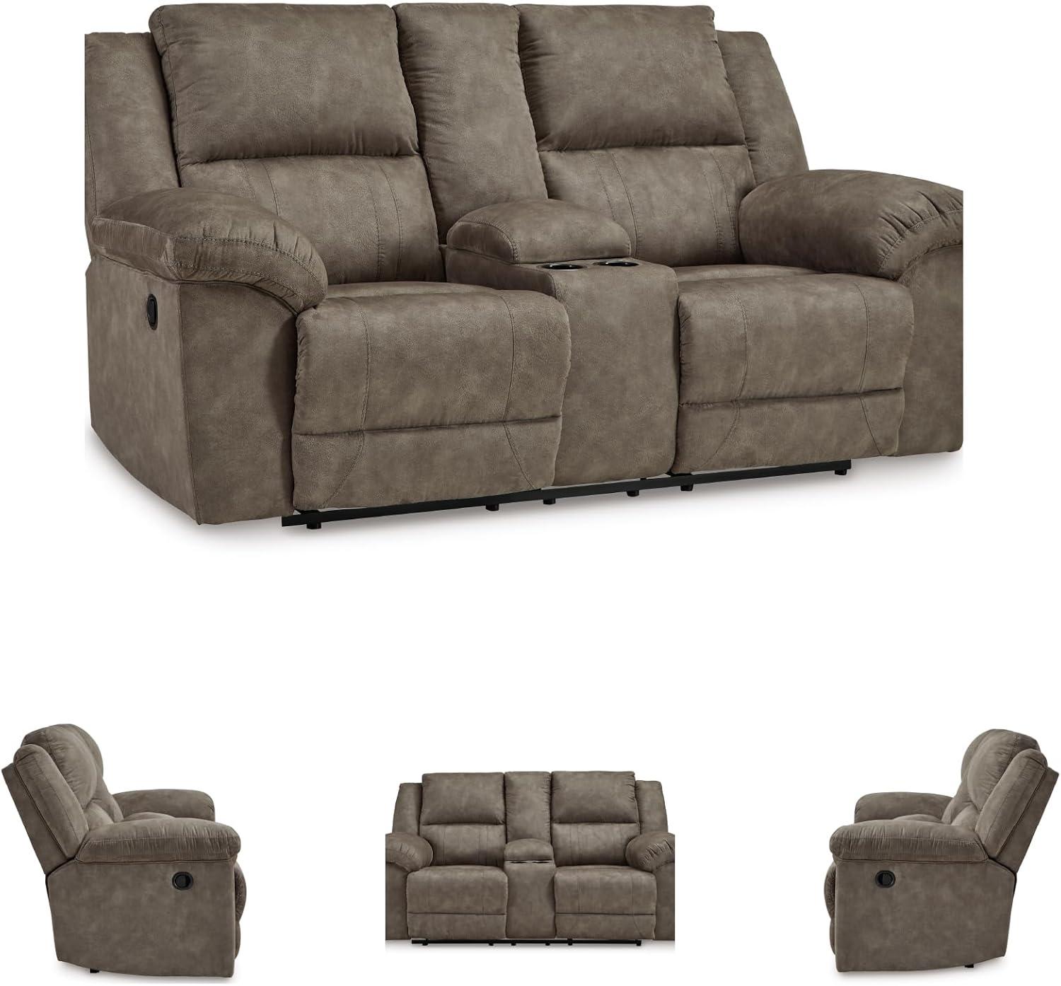 imageSignature Design by Ashley Laresview Contemporary Faux Leather Manual 2 Seat Reclining Sofa GrayReclining Loveseat with Console