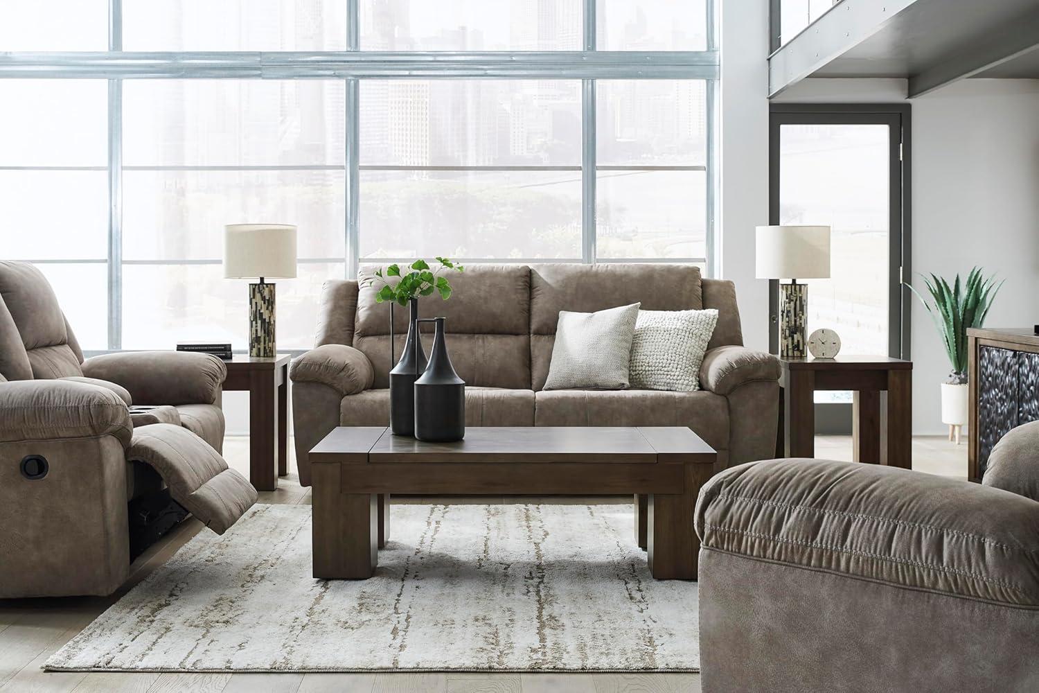 imageSignature Design by Ashley Laresview Contemporary Faux Leather Manual 2 Seat Reclining Sofa GrayReclining Loveseat with Console