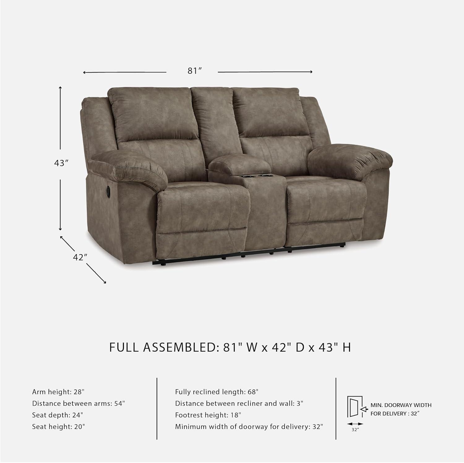 imageSignature Design by Ashley Laresview Contemporary Faux Leather Manual 2 Seat Reclining Sofa GrayReclining Loveseat with Console
