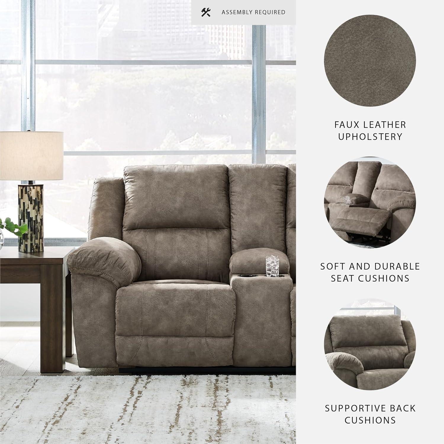 imageSignature Design by Ashley Laresview Contemporary Faux Leather Manual 2 Seat Reclining Sofa GrayReclining Loveseat with Console