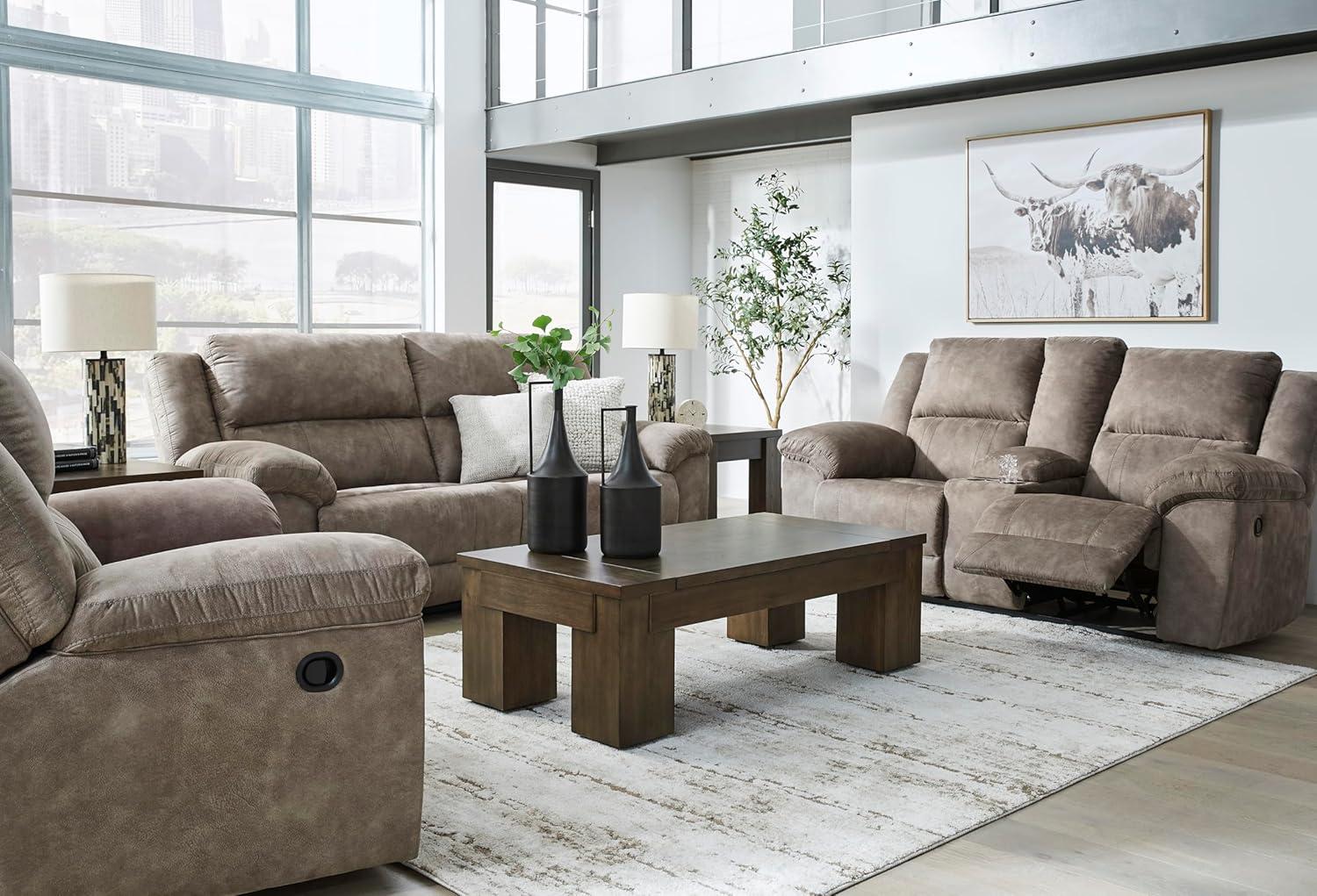 imageSignature Design by Ashley Laresview Contemporary Faux Leather Manual 2 Seat Reclining Sofa GrayReclining Loveseat with Console