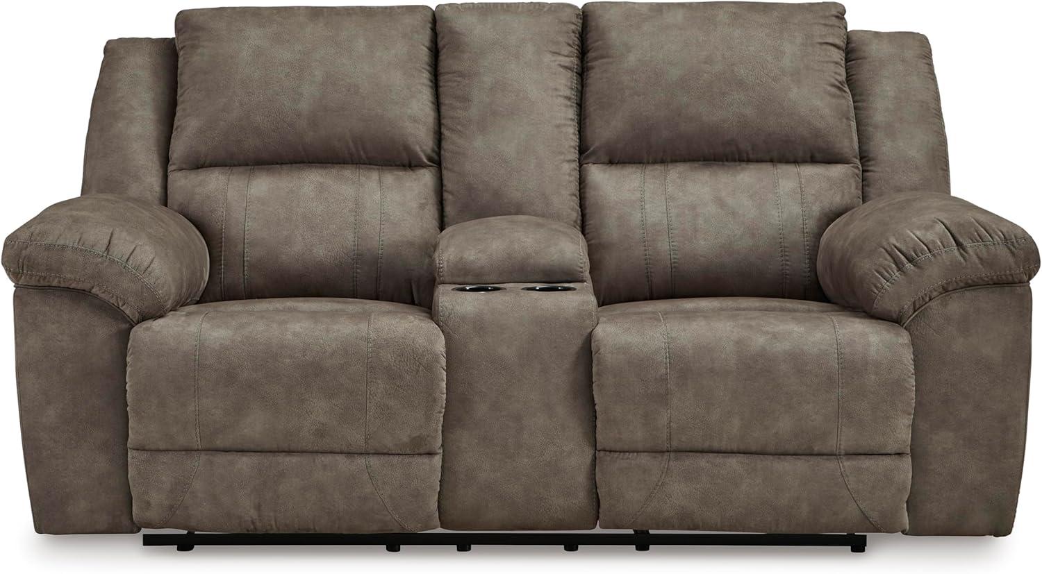 imageSignature Design by Ashley Laresview Contemporary Faux Leather Manual 2 Seat Reclining Sofa GrayReclining Loveseat with Console