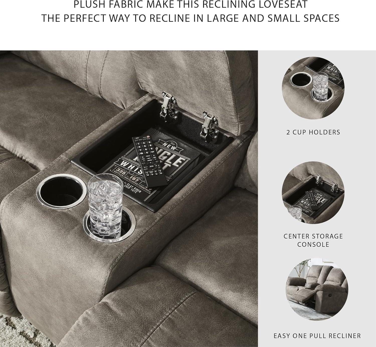 imageSignature Design by Ashley Laresview Contemporary Faux Leather Manual 2 Seat Reclining Sofa GrayReclining Loveseat with Console