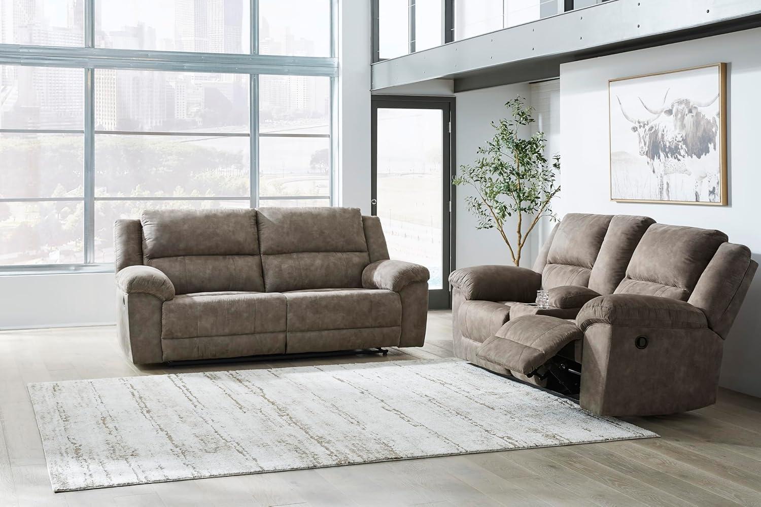 imageSignature Design by Ashley Laresview Contemporary Faux Leather Manual 2 Seat Reclining Sofa GrayReclining Loveseat with Console
