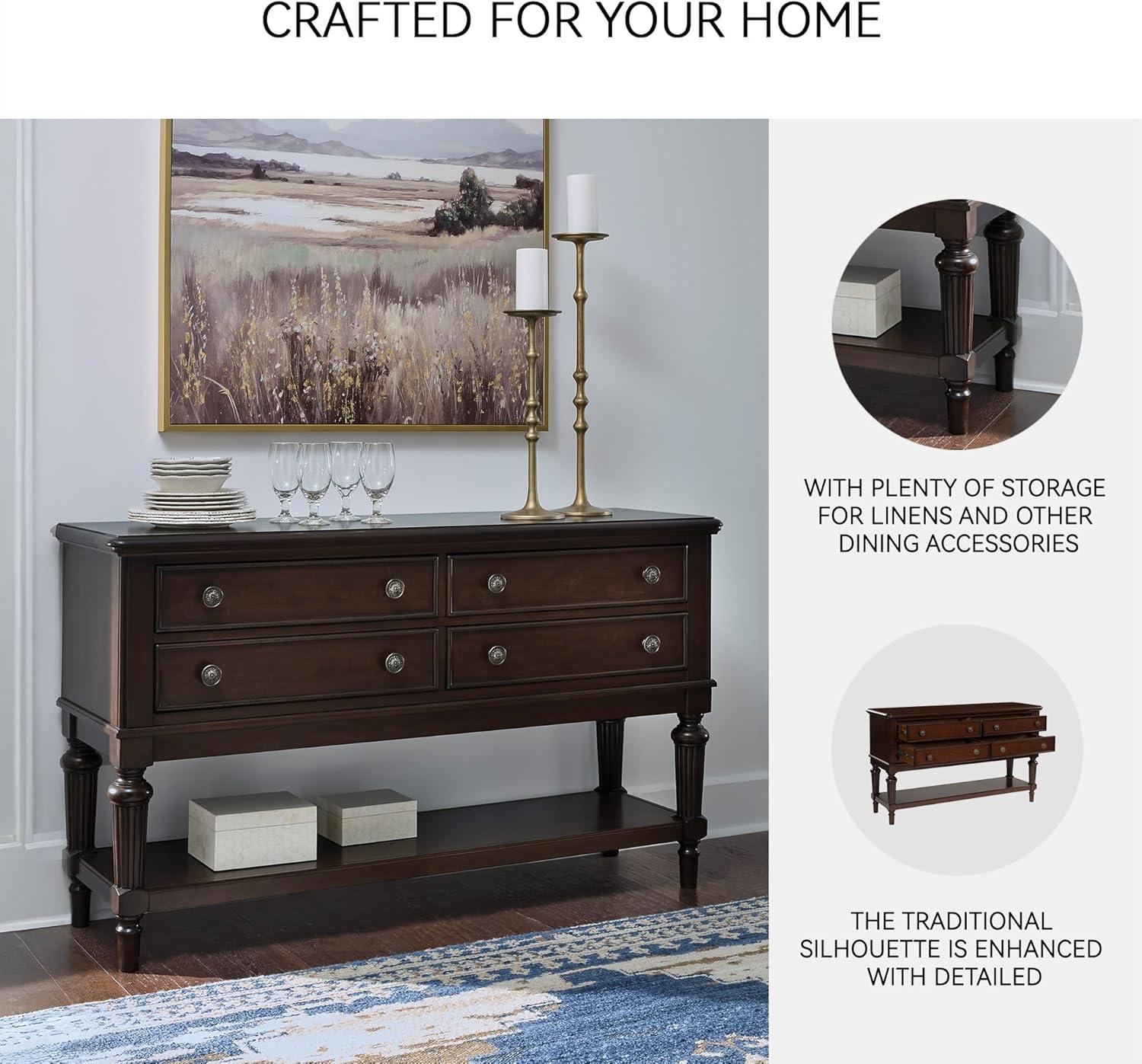 imageSignature Design by Ashley Lavinton Classic 4Drawer Dining Server with Open Shelf Dark Brown