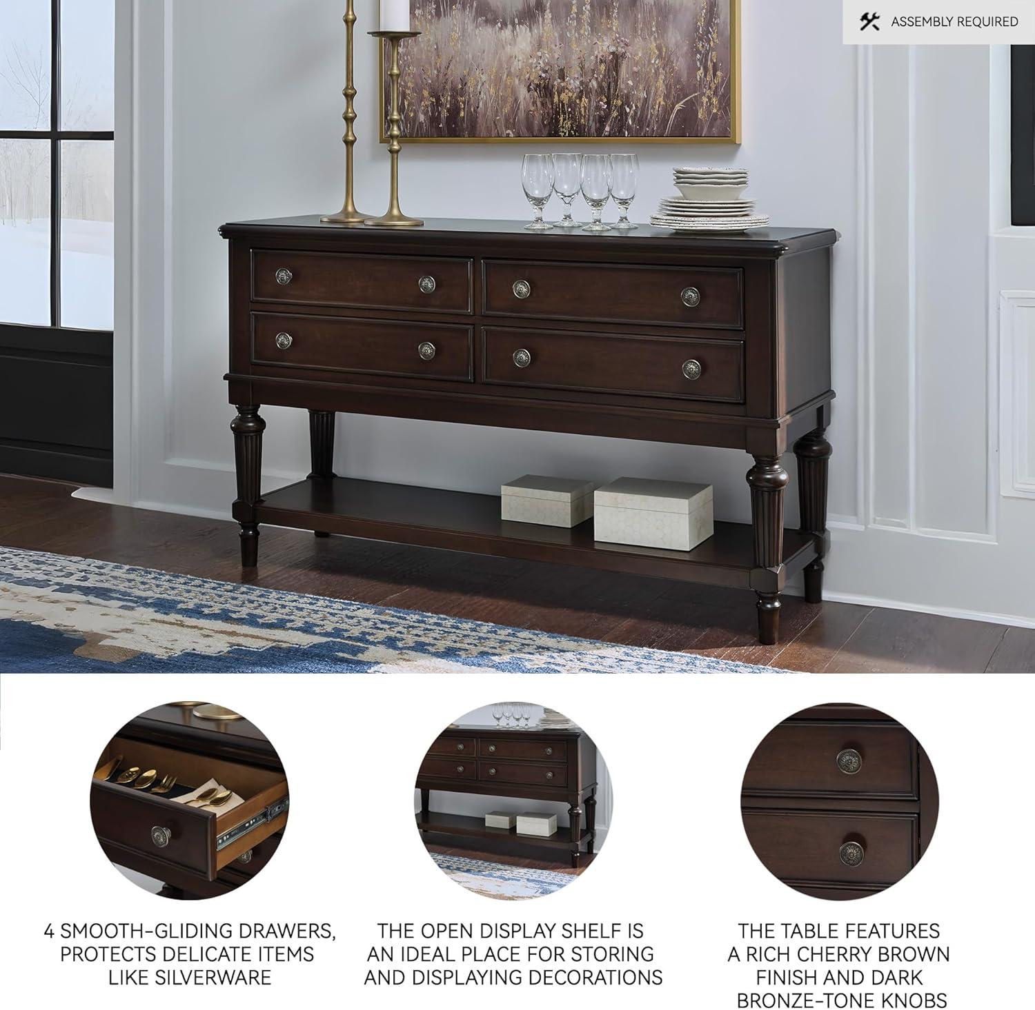 imageSignature Design by Ashley Lavinton Classic 4Drawer Dining Server with Open Shelf Dark Brown