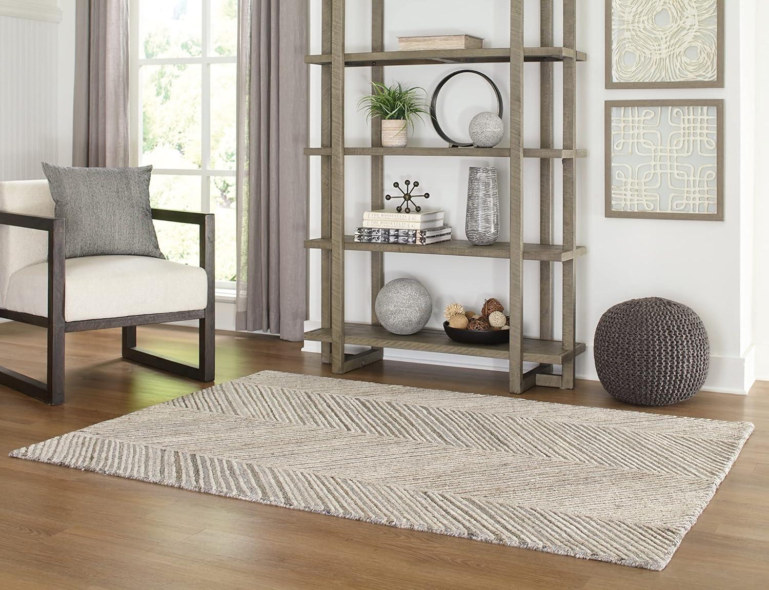 imageSignature Design by Ashley Leaford Hand Tufted Chevron 78quot x 10 Area Rug 6mm Pile Taupe