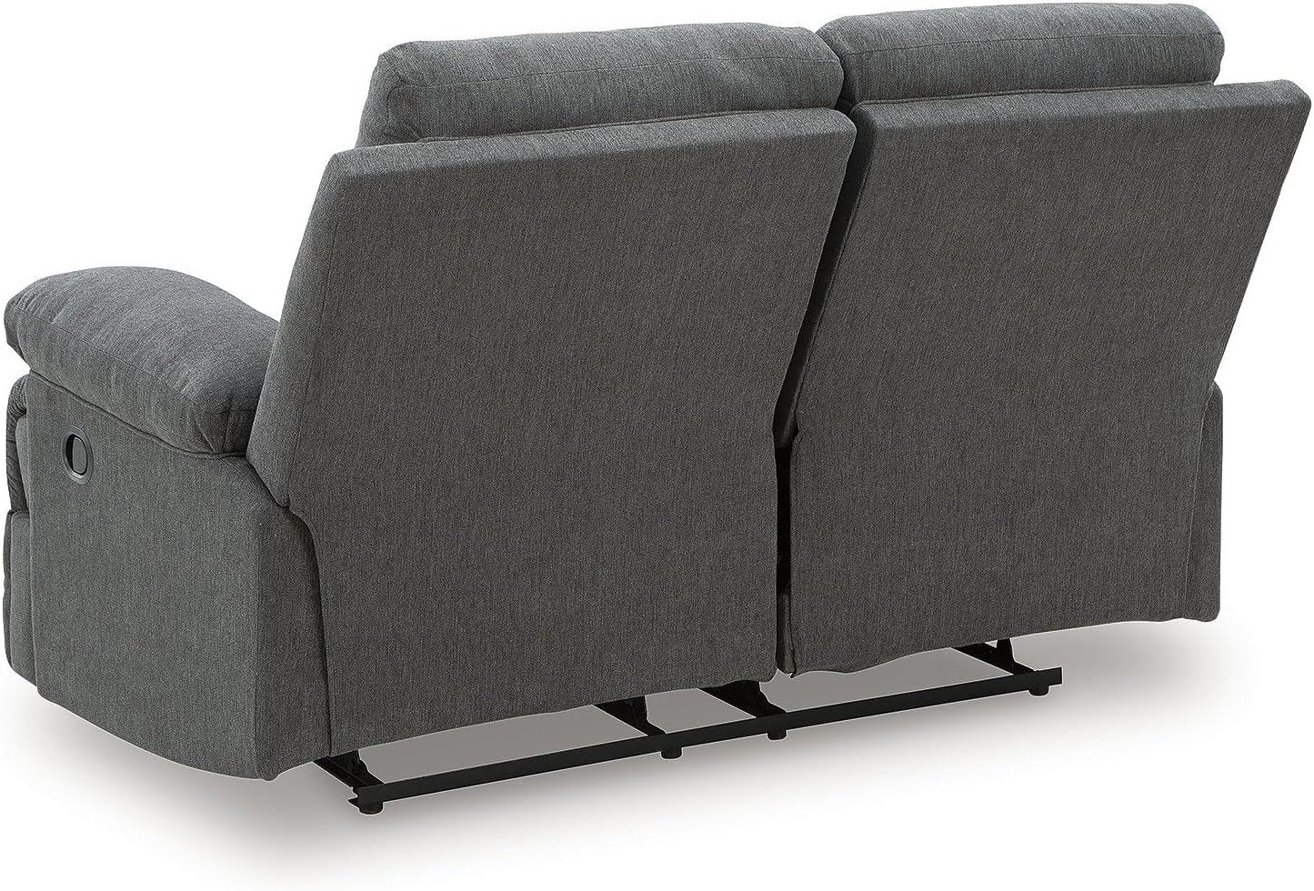 imageSignature Design by Ashley Leesworth Modern Leather Match Power Reclining Loveseat with USB Ports Dark BrownCharcoal