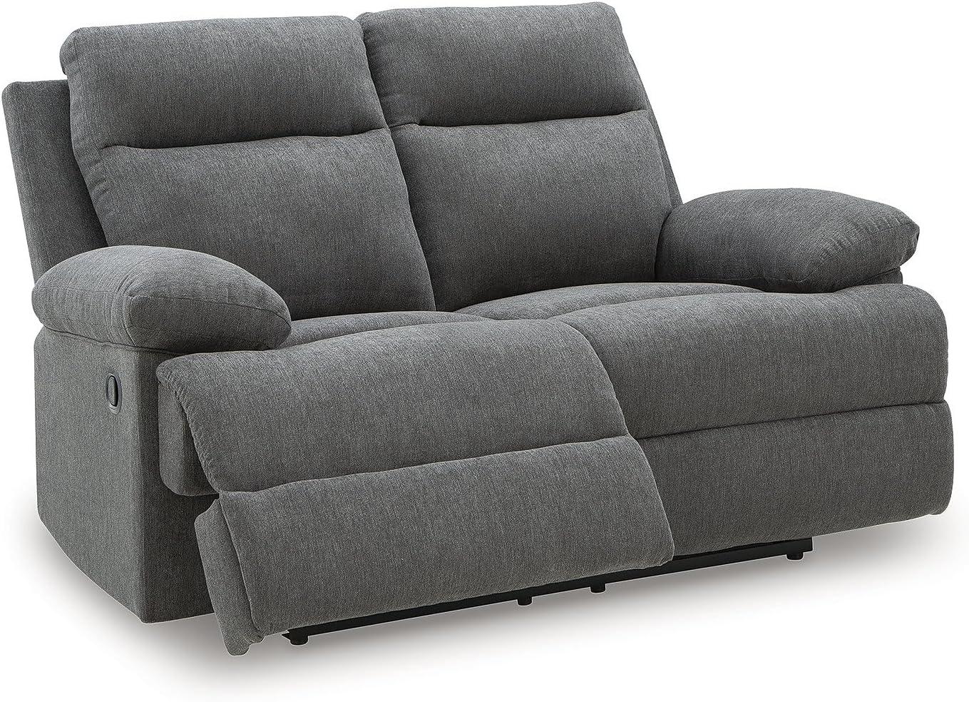 imageSignature Design by Ashley Leesworth Modern Leather Match Power Reclining Loveseat with USB Ports Dark BrownCharcoal